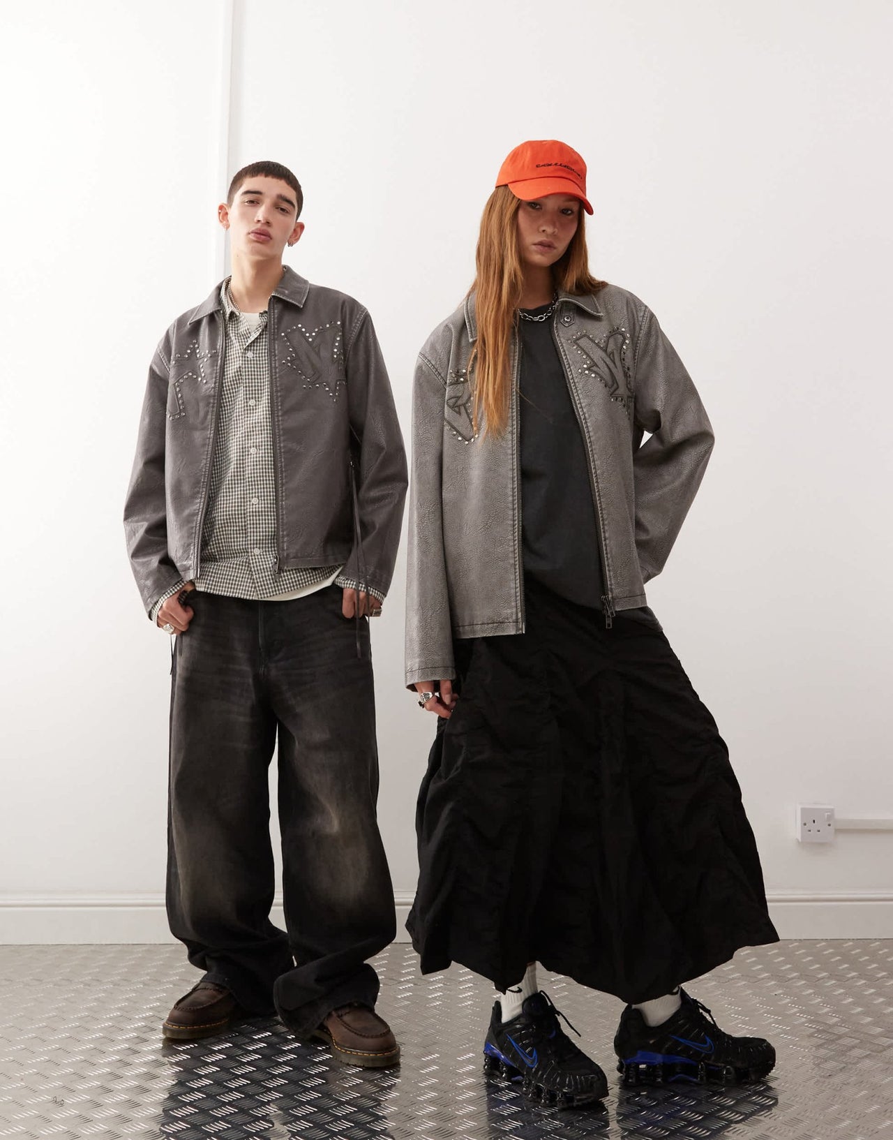 COLLUSION Unisex distressed faux leather harrington jacket with branding in grey - ASOS Sample Sale