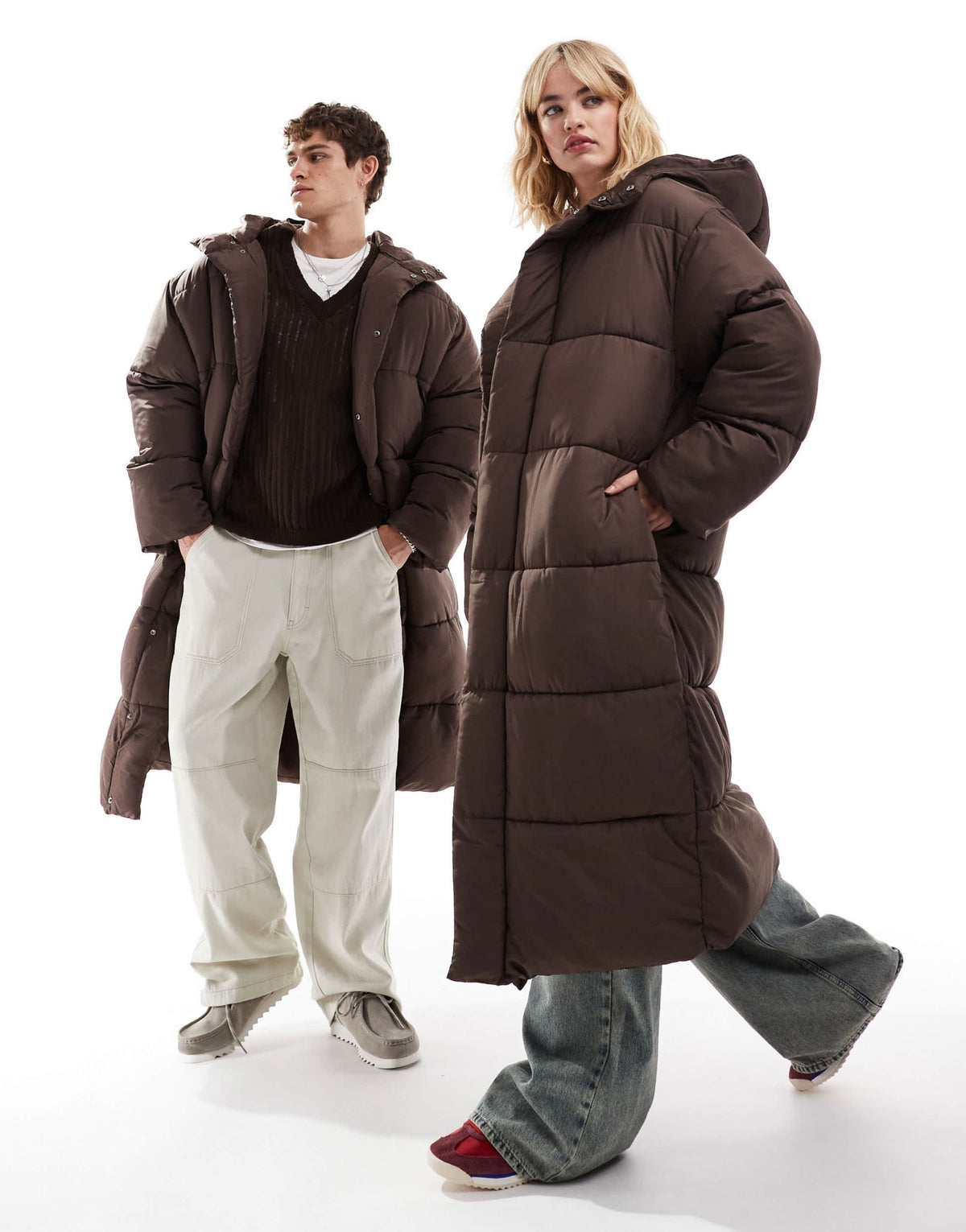 COLLUSION Unisex maxi puffer jacket with hood in brown - ASOS Sample Sale