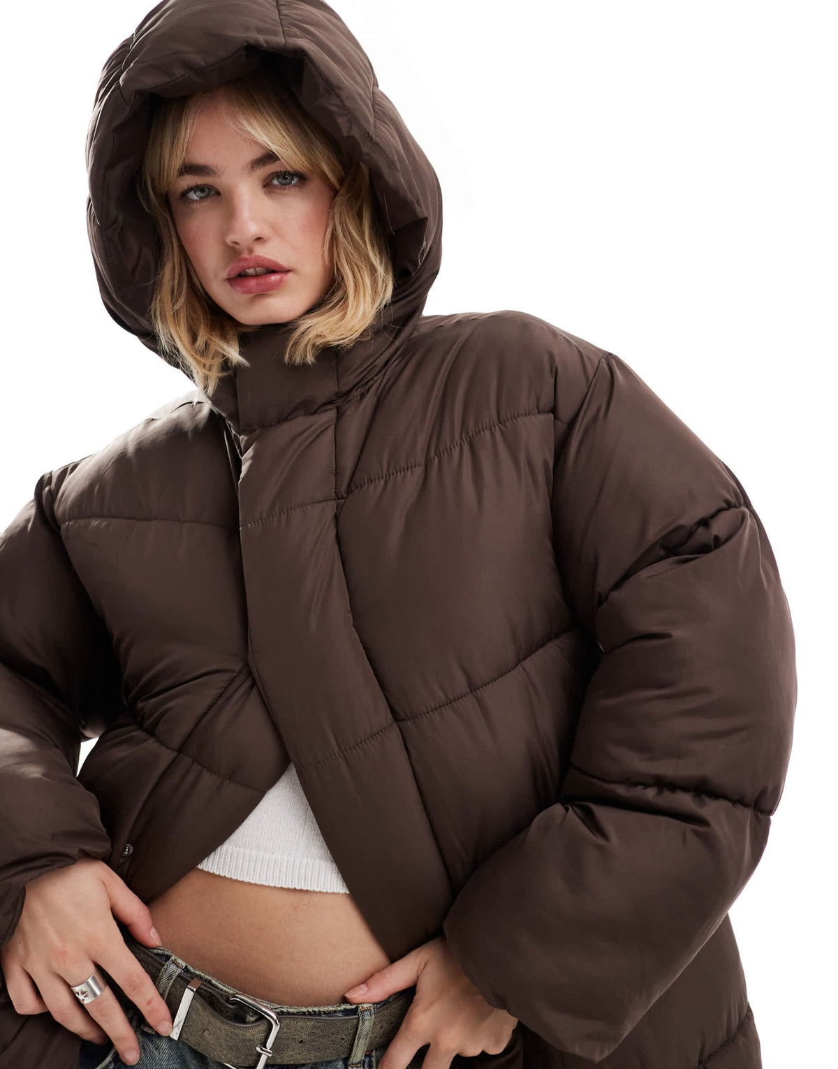 COLLUSION Unisex maxi puffer jacket with hood in brown - ASOS Sample Sale
