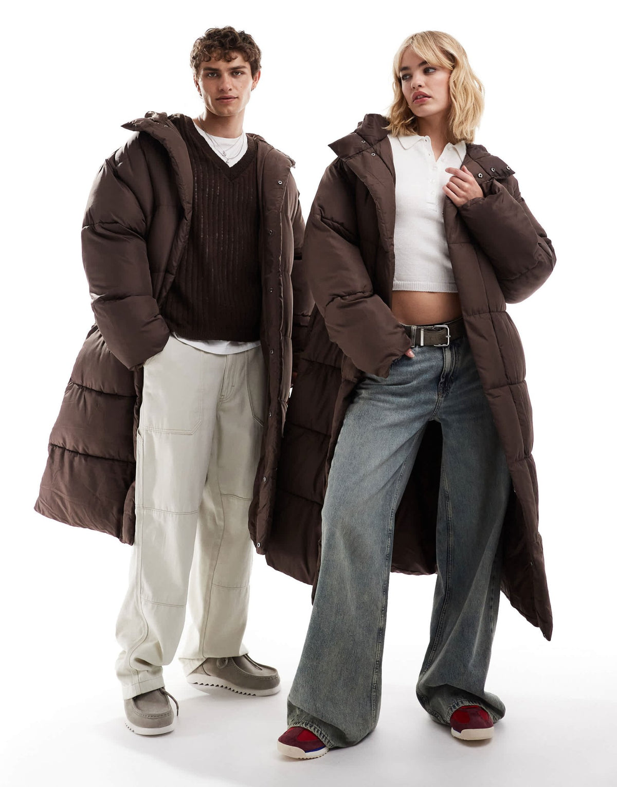 COLLUSION Unisex maxi puffer jacket with hood in brown - ASOS Sample Sale