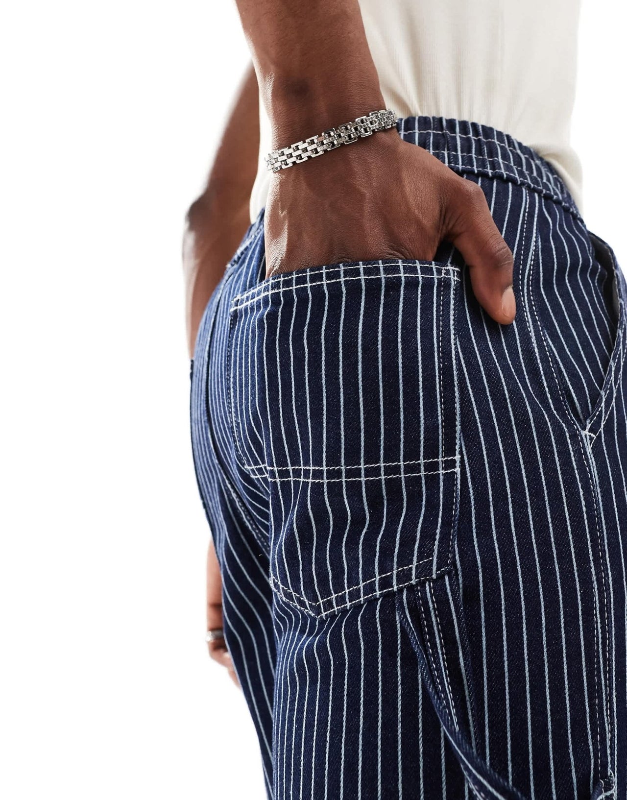 COLLUSION unisex pull on shorts in blue ticking stripe - ASOS Sample Sale