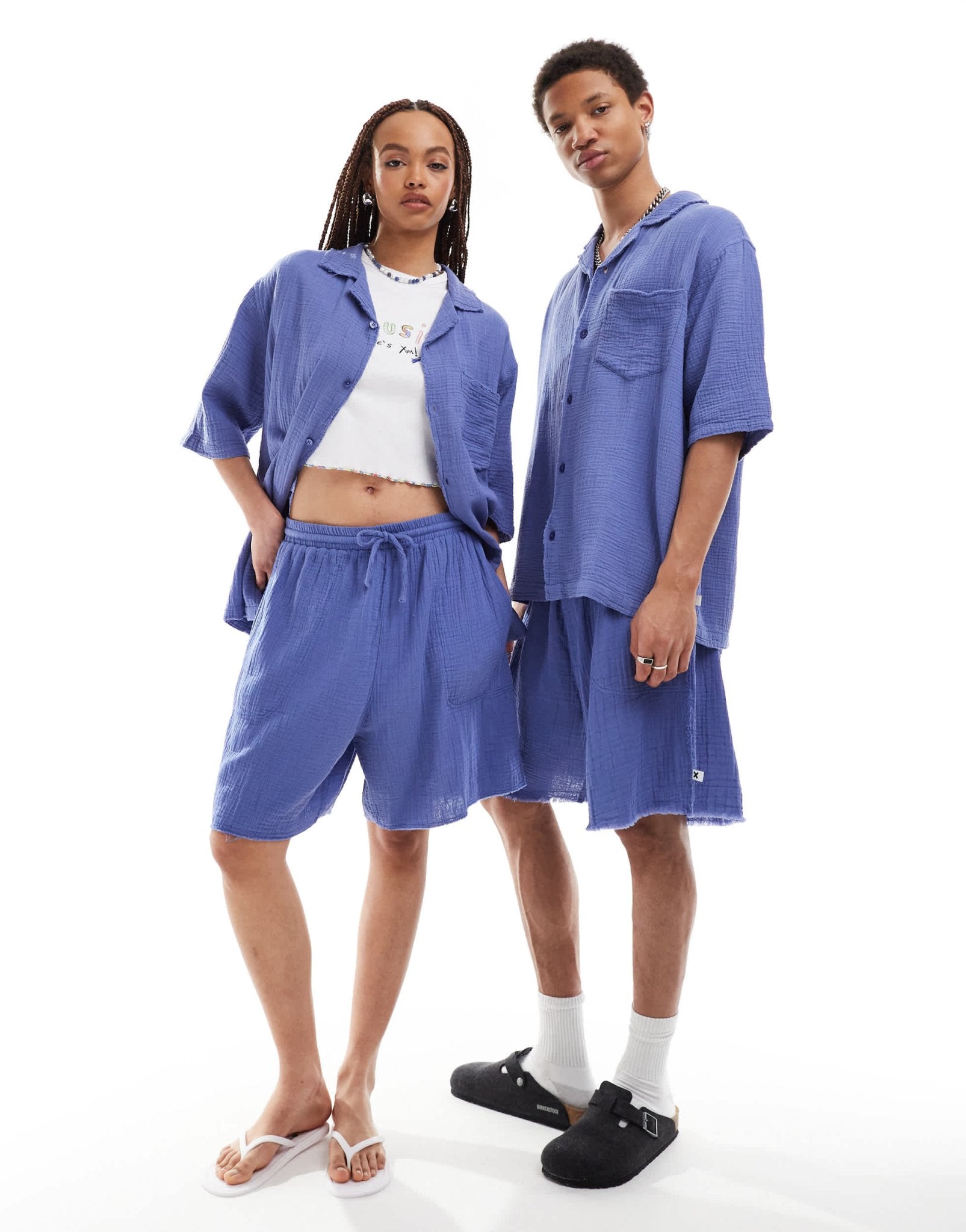 COLLUSION Unisex textured longline short co ord in lavender blue - ASOS Sample Sale