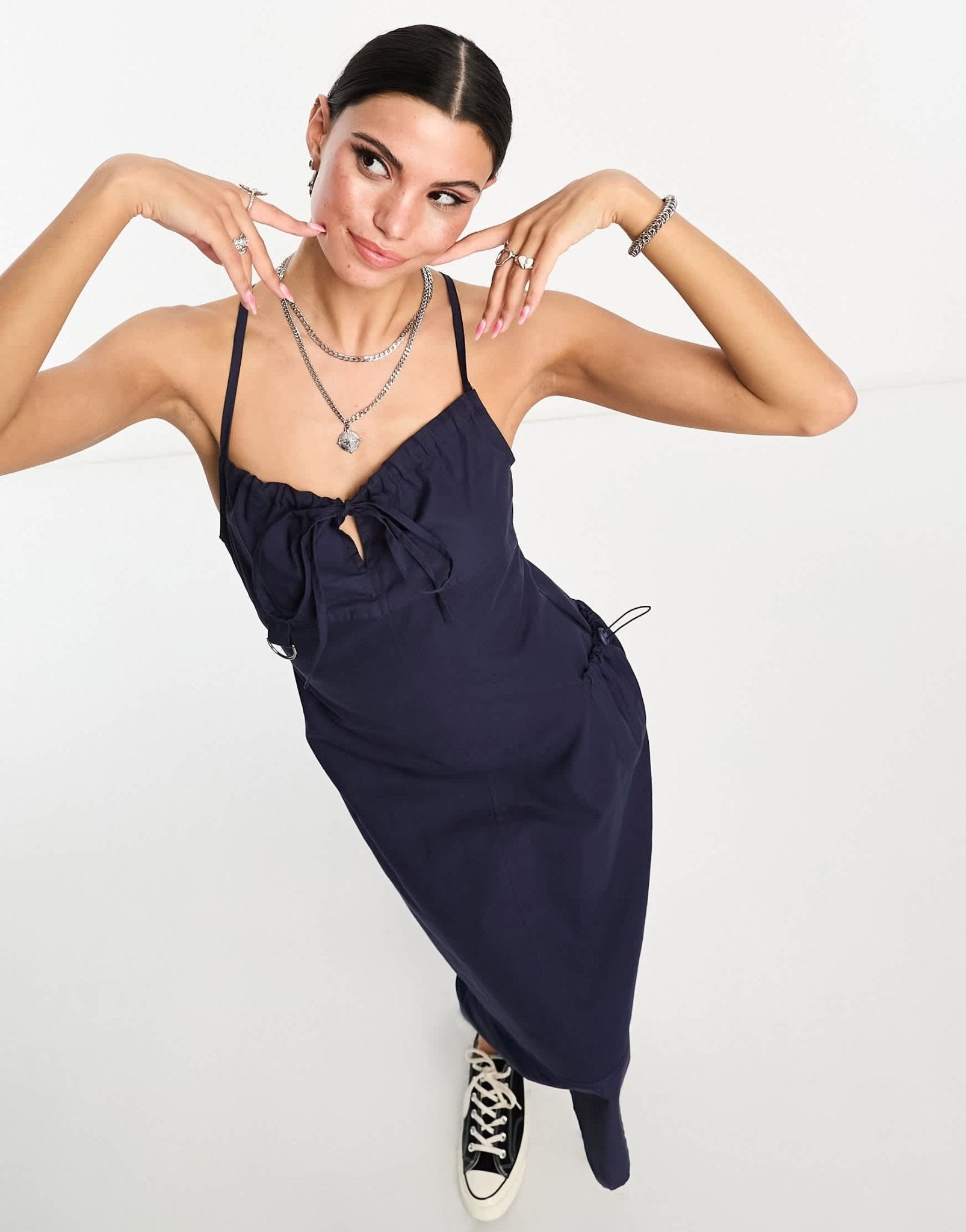 COLLUSION utility cami midi dress with pocket detail in navy - ASOS Sample Sale