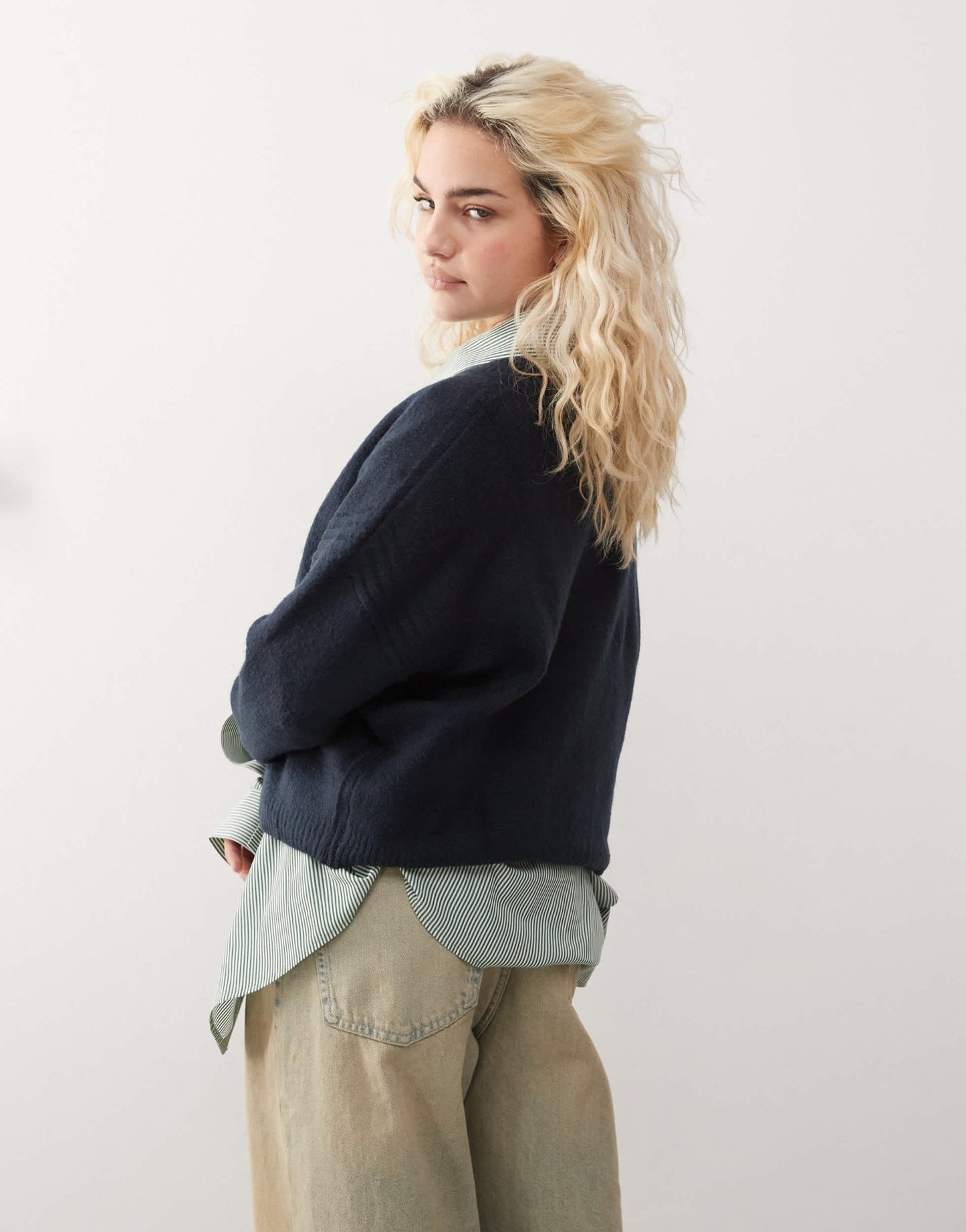 COLLUSION v neck meet and greet jumper with arm rib in navy - ASOS Sample Sale