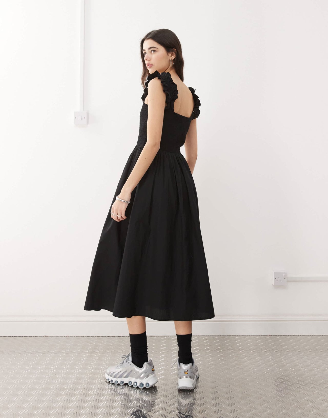 COLLUSION woven ruched strap midi dress in black - ASOS Sample Sale