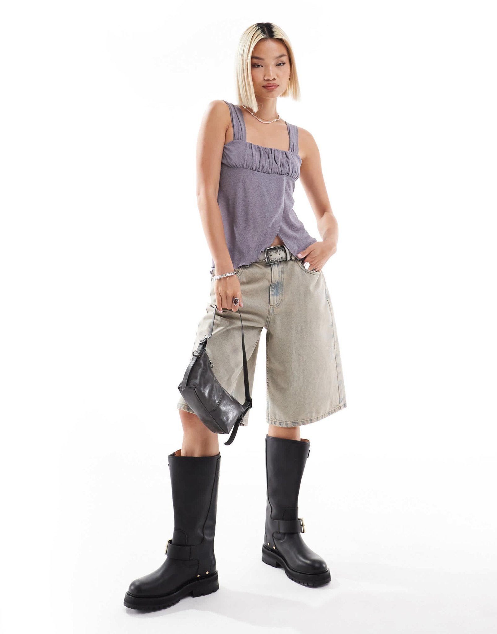 COLLUSION wrap front 90's top in grey - ASOS Sample Sale