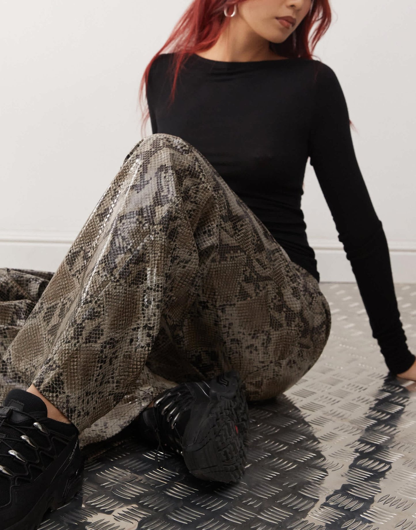 COLLUSION X015 PU baggy trousers in snakeprint - ASOS Sample Sale