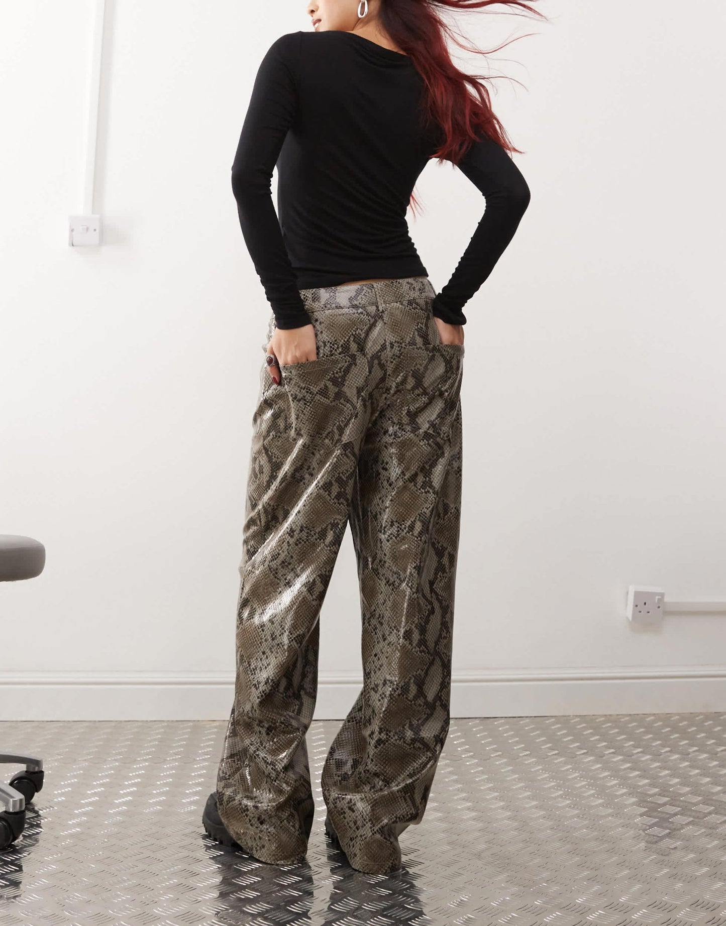 COLLUSION X015 PU baggy trousers in snakeprint - ASOS Sample Sale