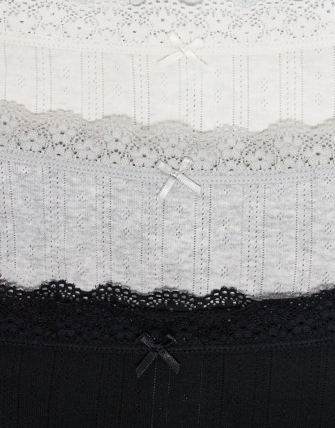 Cotton On 3 pack cotton lace pointelle bikini briefs in black grey and white - ASOS Sample Sale