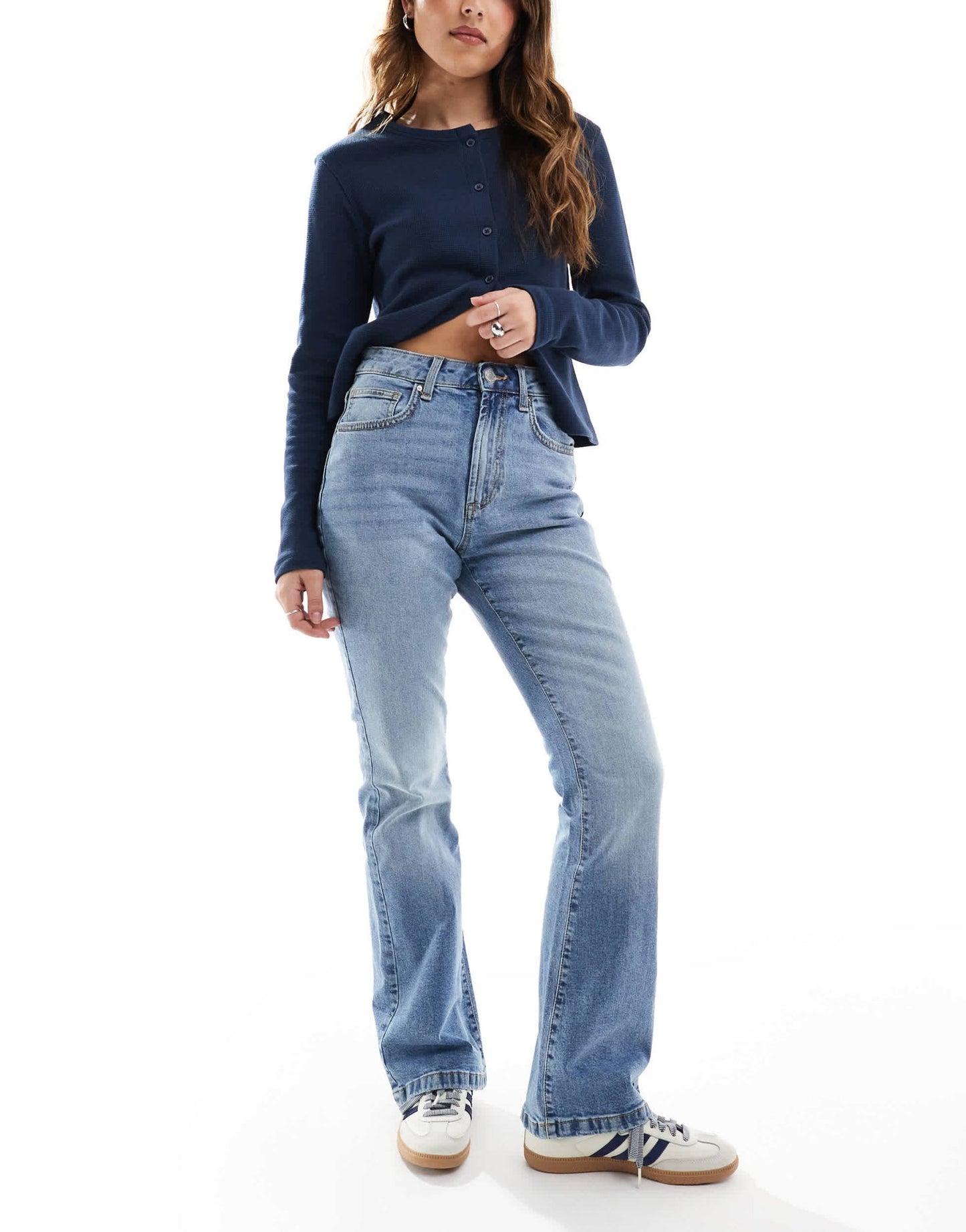 Cotton On 70s high rise flared jean in stone blue - ASOS Sample Sale