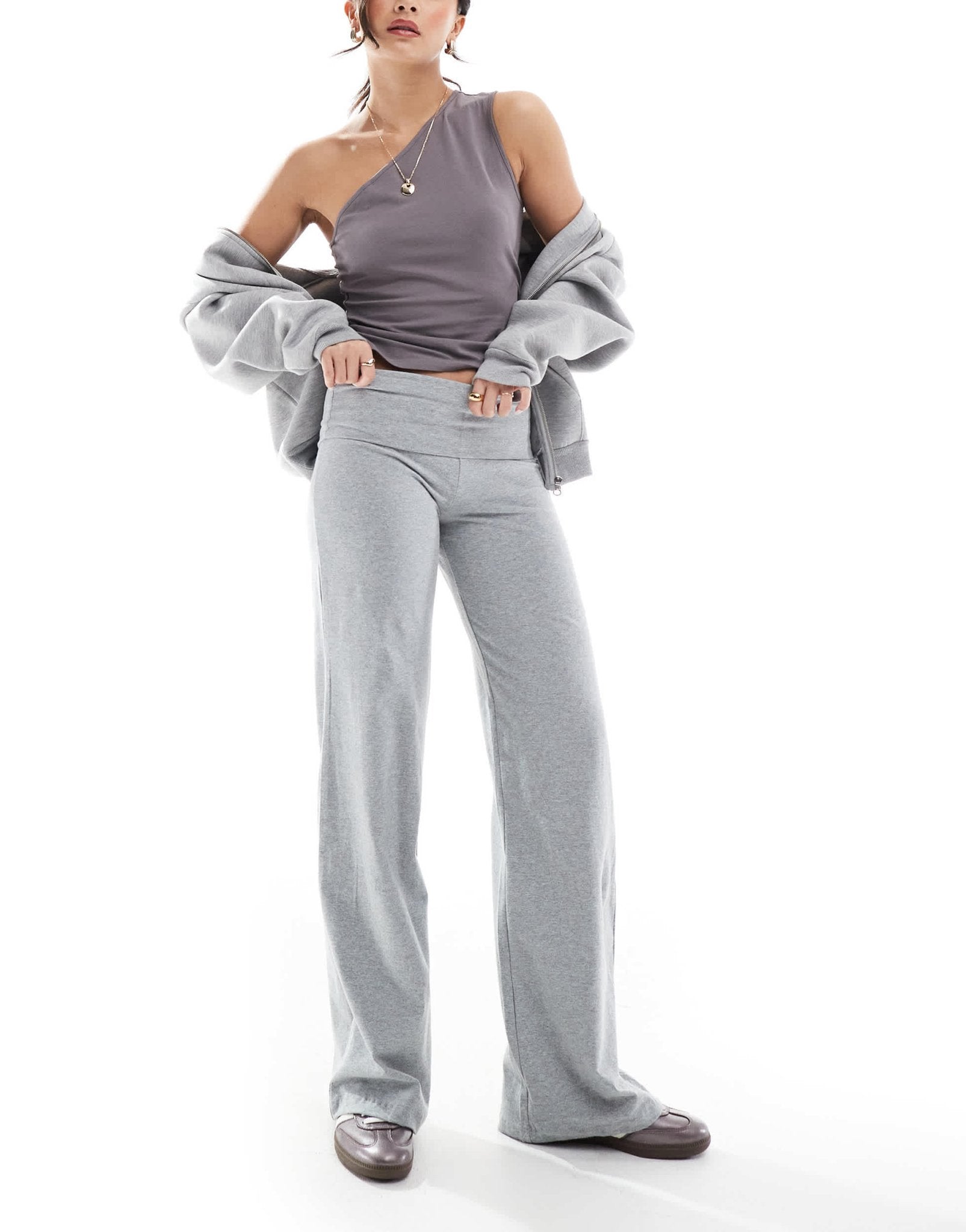 Cotton On 90s bella straight leg trousers in grey marle - ASOS Sample Sale