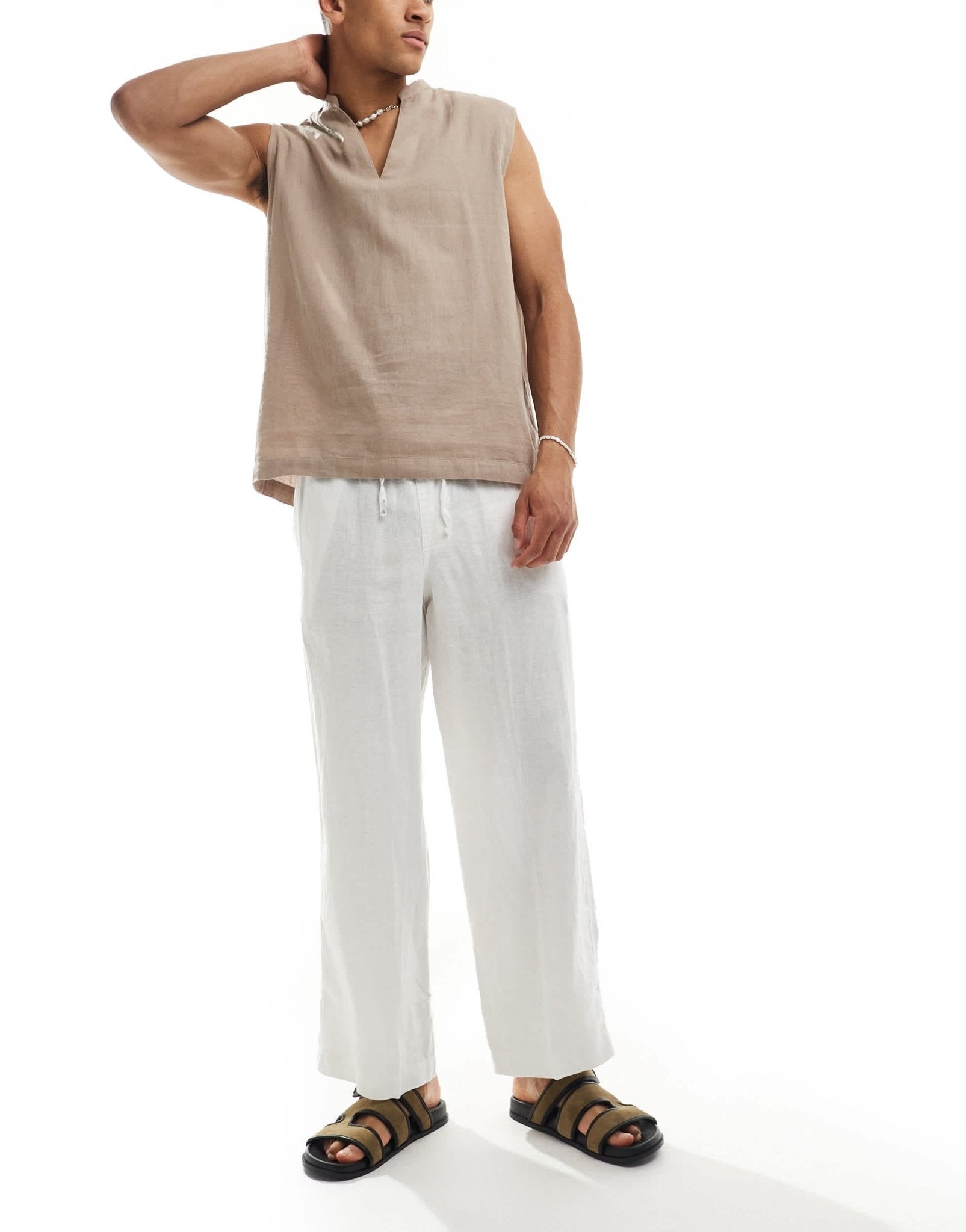 Cotton On baggy linen trouser in white - ASOS Sample Sale
