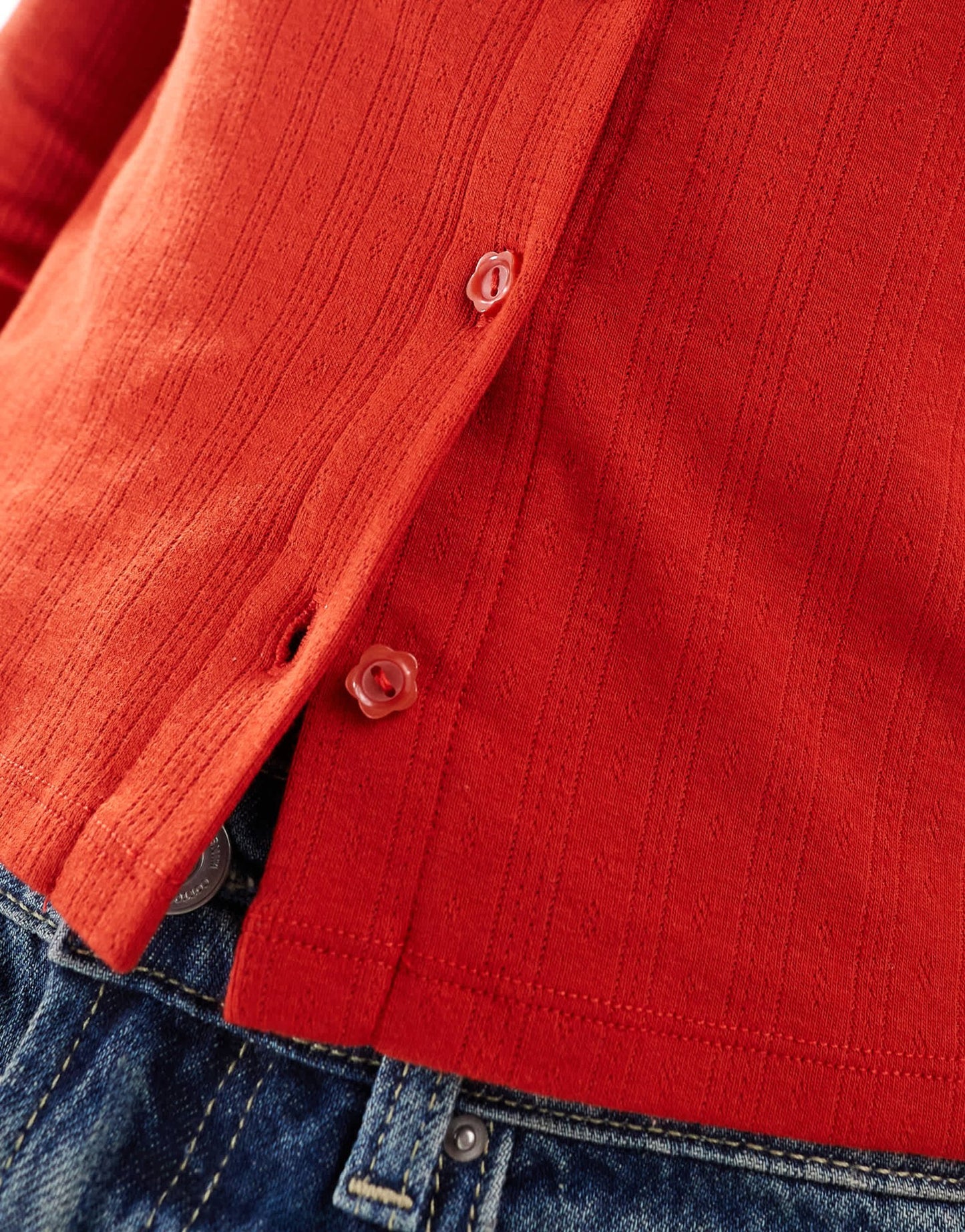 Cotton On button up jersey cardigan in red pointelle - ASOS Sample Sale