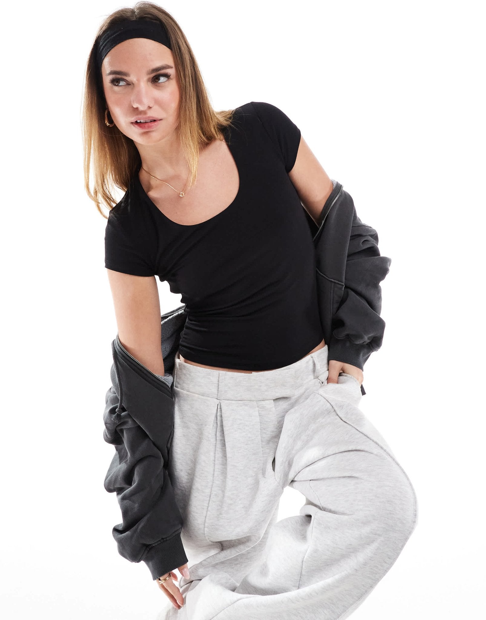 Cotton On Byron square neck short sleeve top in black - ASOS Sample Sale