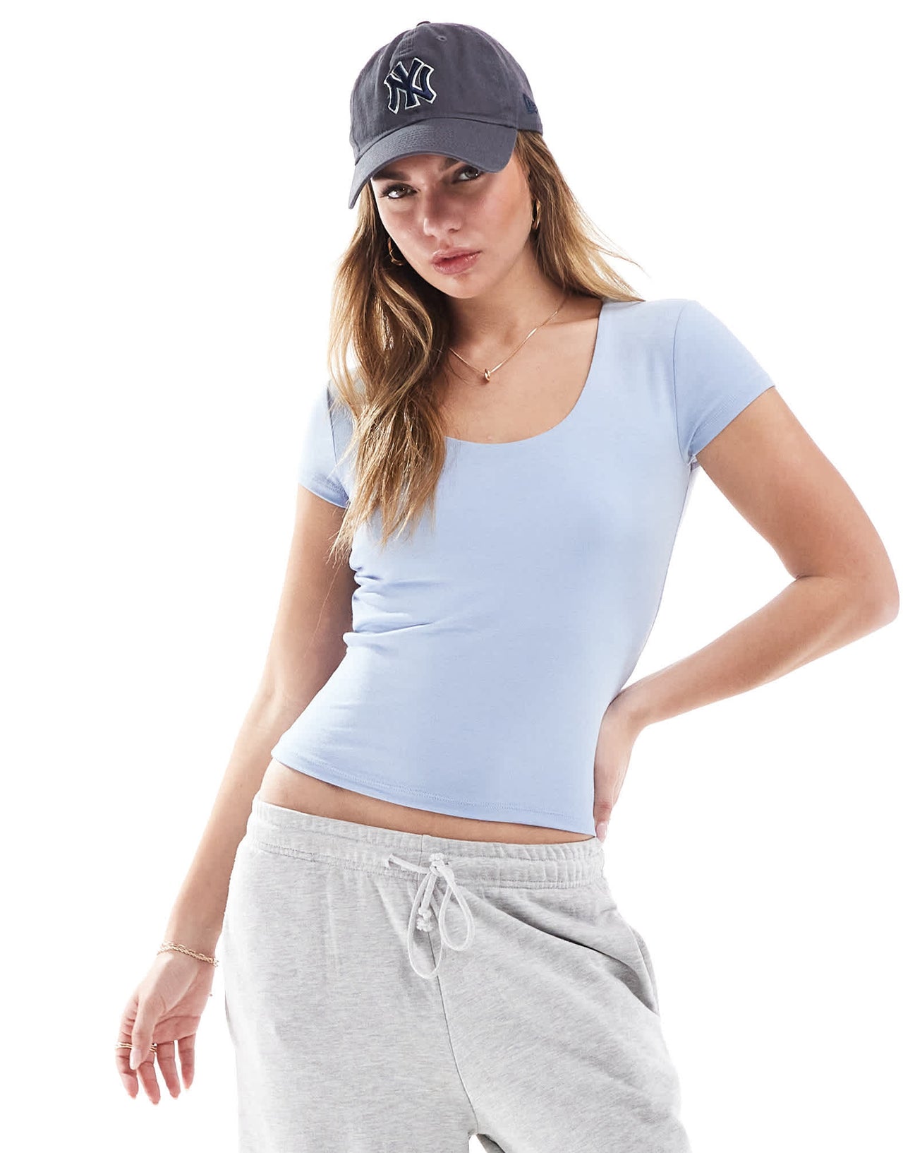 Cotton On Byron square neck short sleeve top in blue - ASOS Sample Sale
