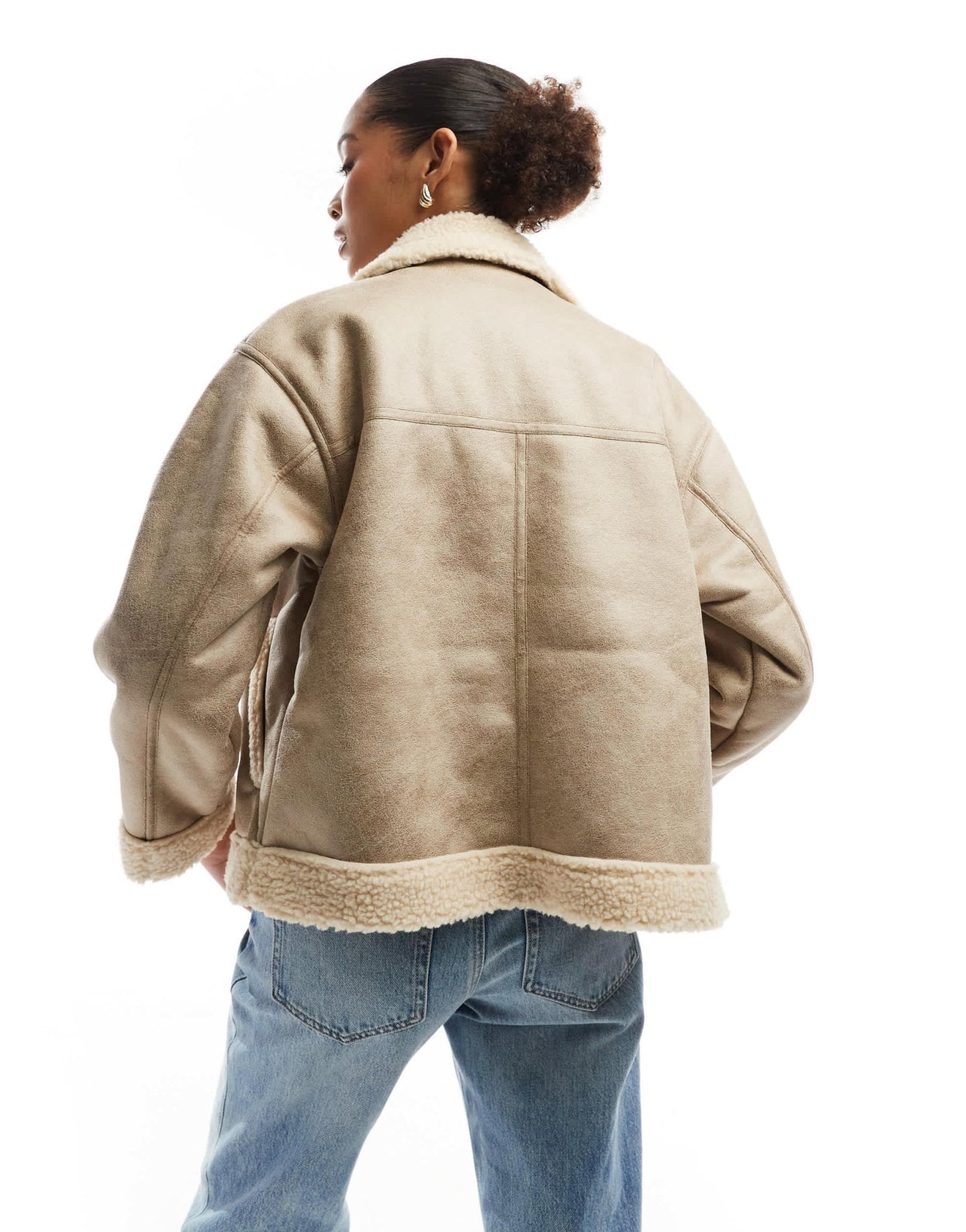 Cotton On dakota faux leather aviator jacket in taupe - ASOS Sample Sale