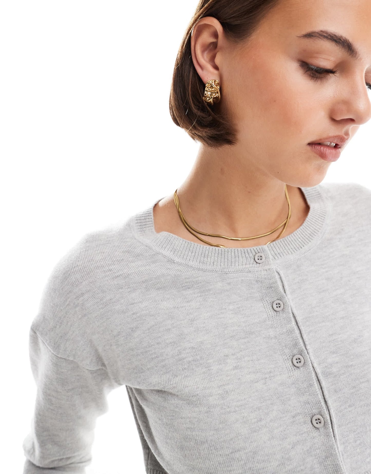 Cotton On everfine round neck cardigan in grey cable - ASOS Sample Sale