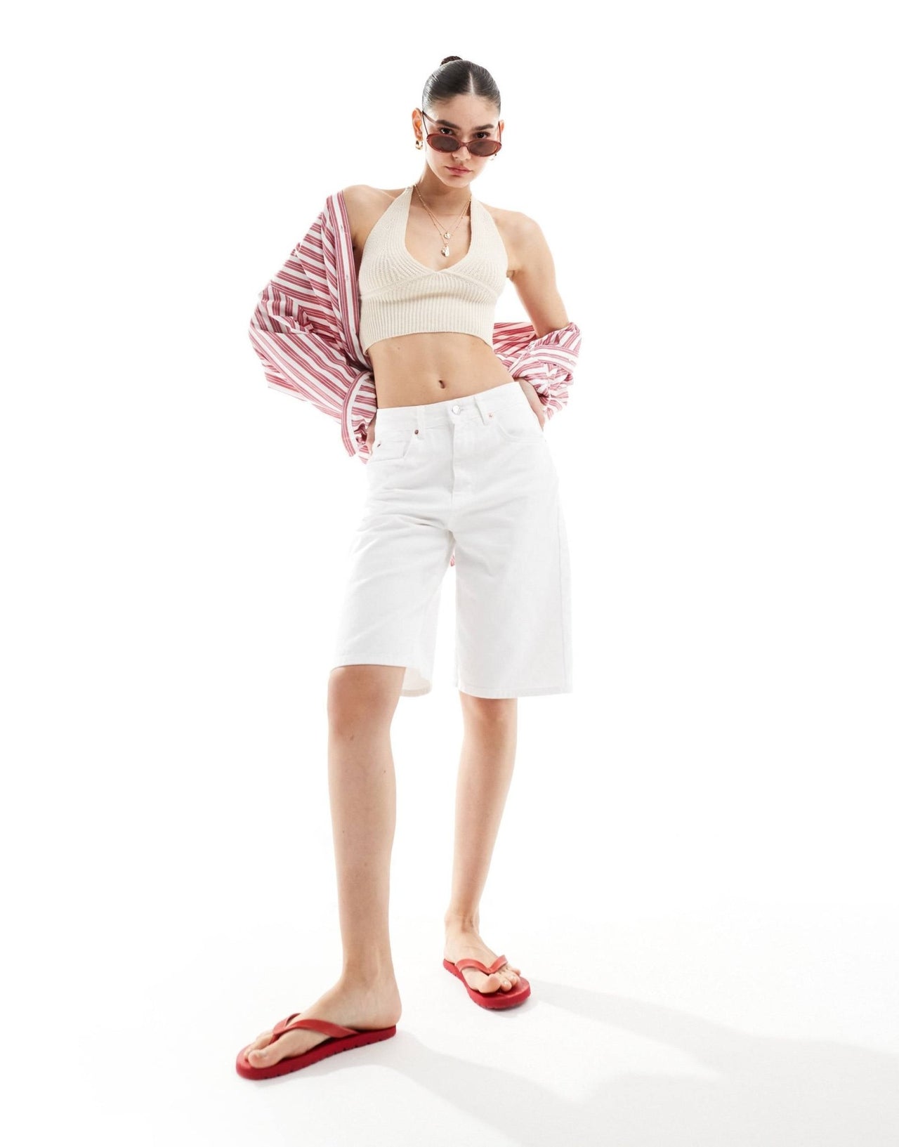 Cotton On faux shell trim halter neck crop top in ecru crochet co - ord - ASOS Sample Sale