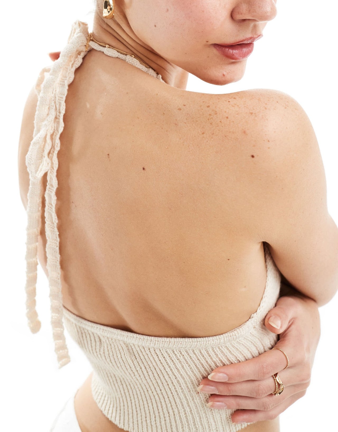 Cotton On faux shell trim halter neck crop top in ecru crochet co - ord - ASOS Sample Sale