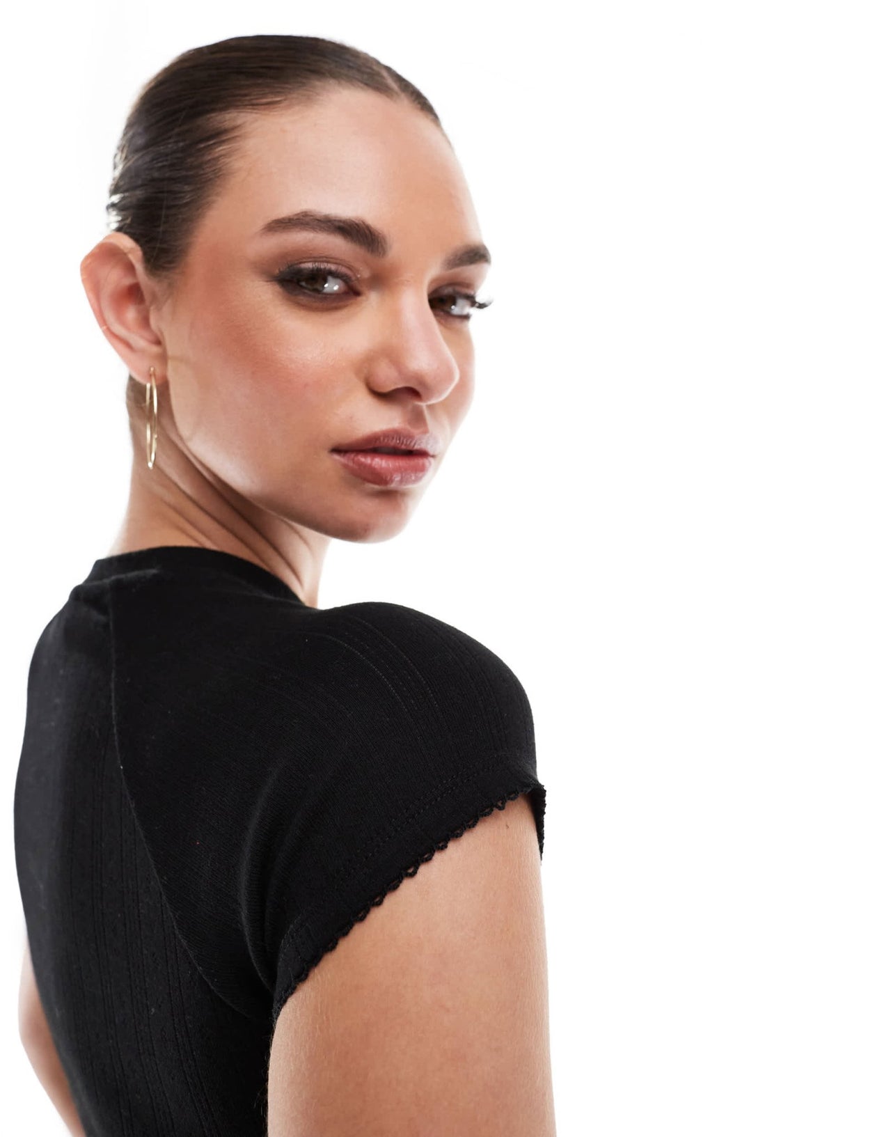 Cotton On fitted t-shirt in black pointelle - ASOS Sample Sale