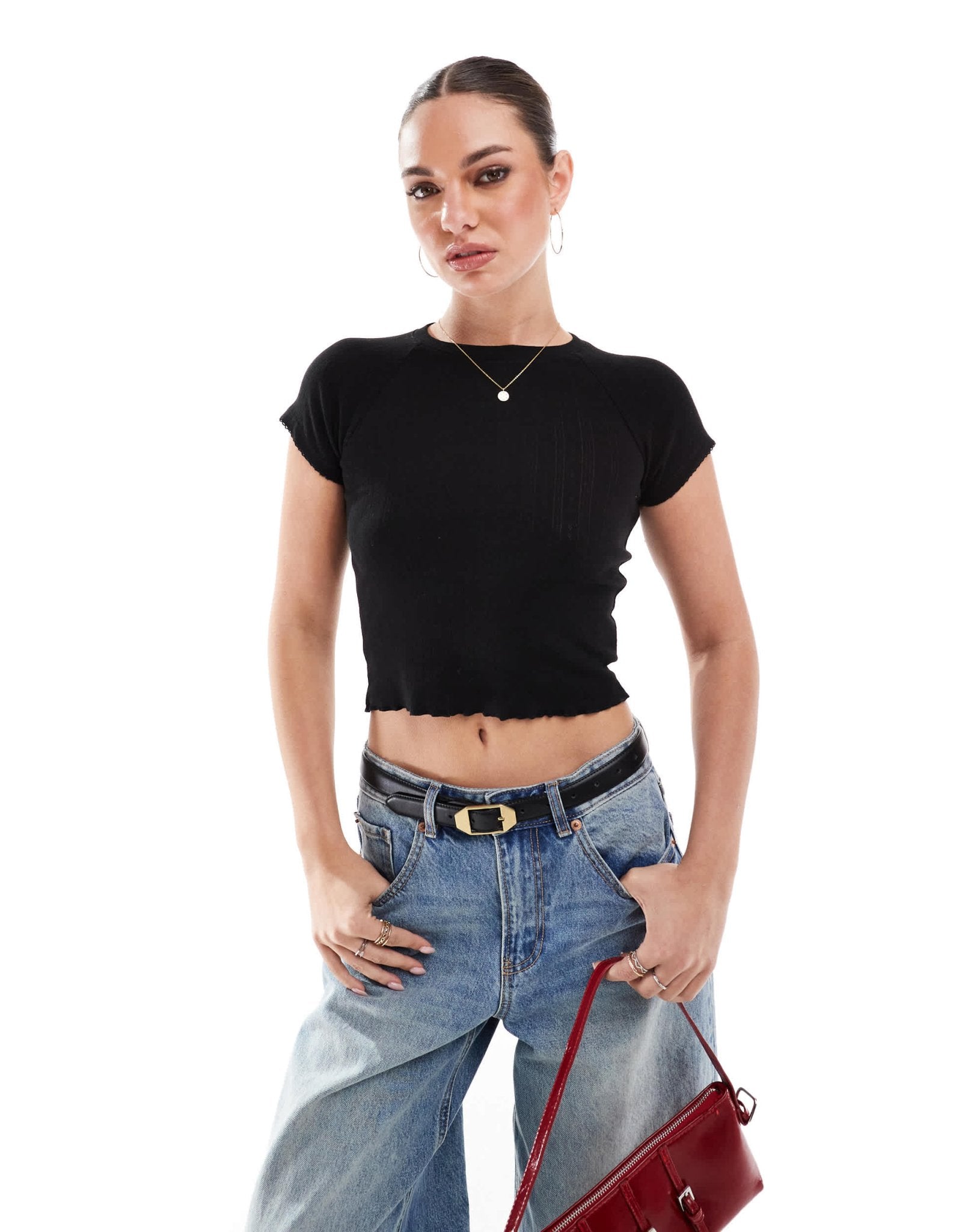 Cotton On fitted t-shirt in black pointelle - ASOS Sample Sale