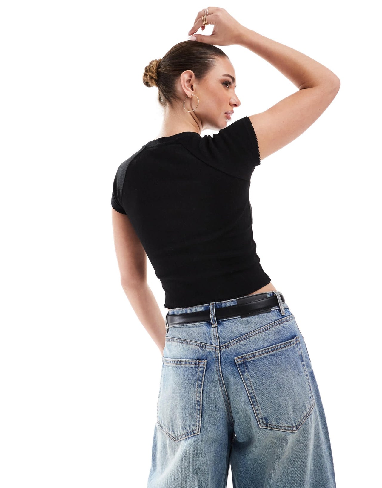 Cotton On fitted t-shirt in black pointelle - ASOS Sample Sale