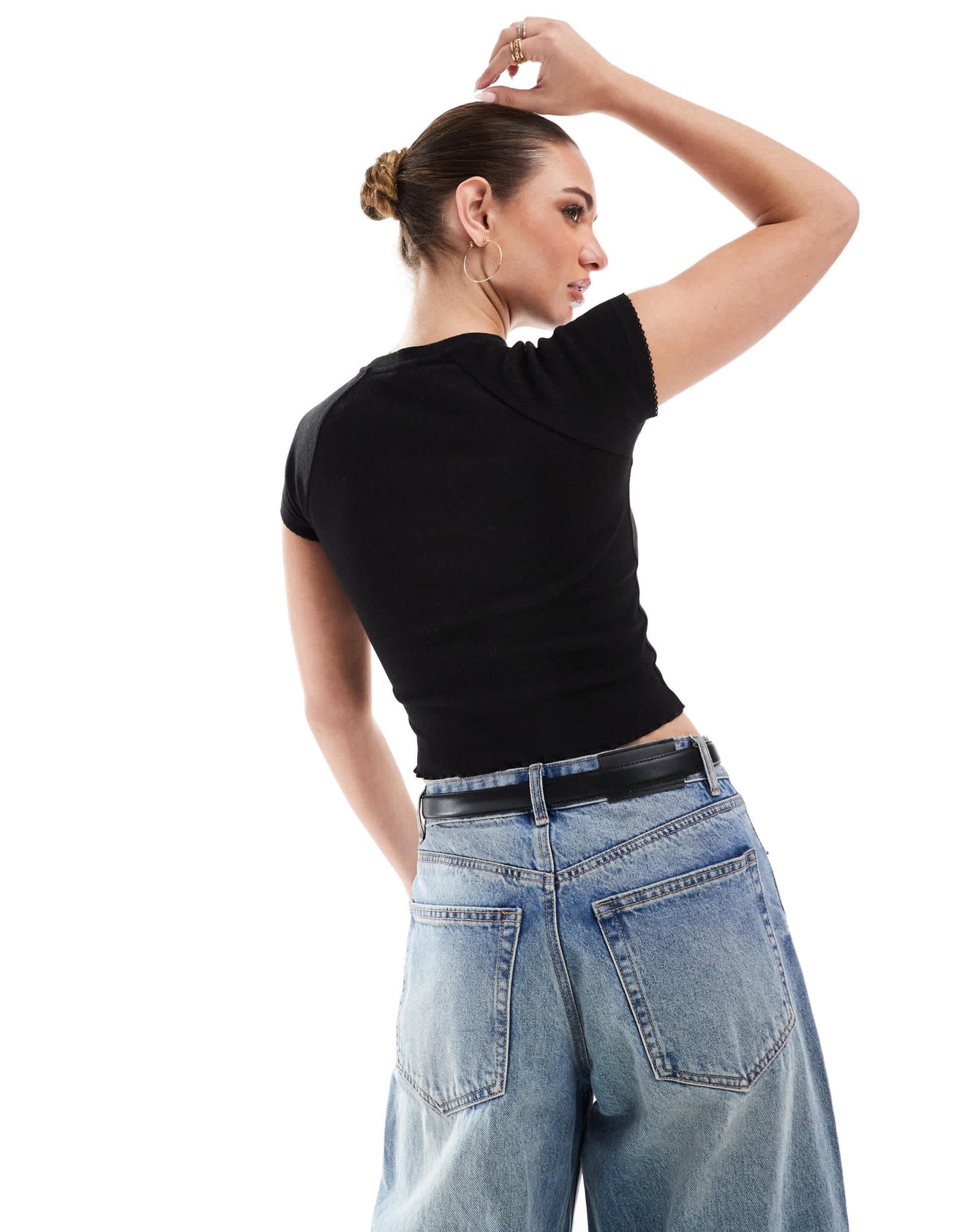 Cotton On fitted t-shirt in black pointelle - ASOS Sample Sale