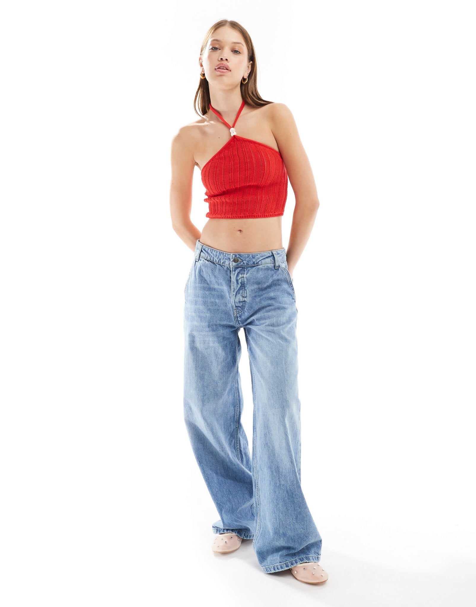 Cotton On halter neck crop top in red pointelle - ASOS Sample Sale