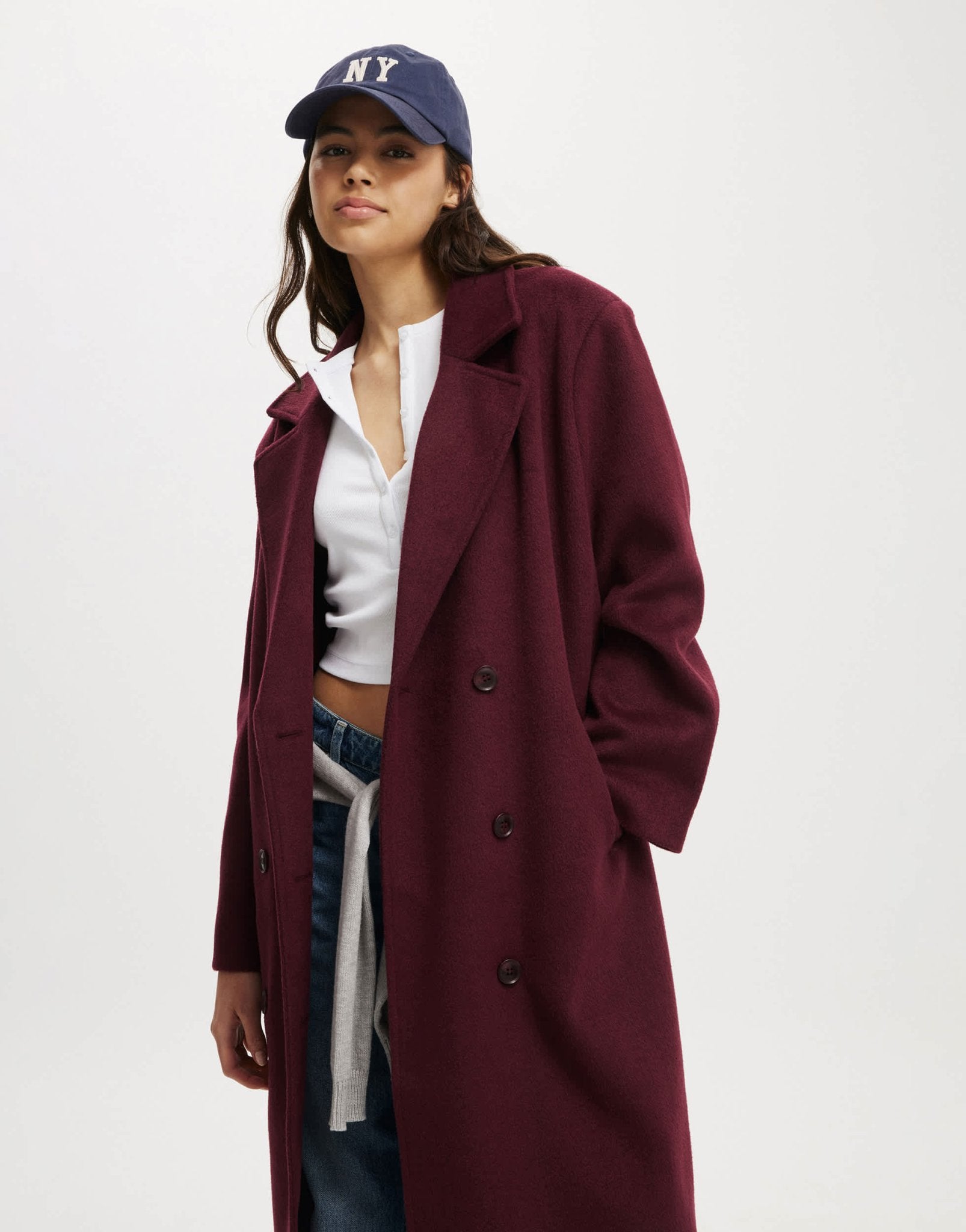 Cotton On Harrison coat in burgundy - ASOS Sample Sale