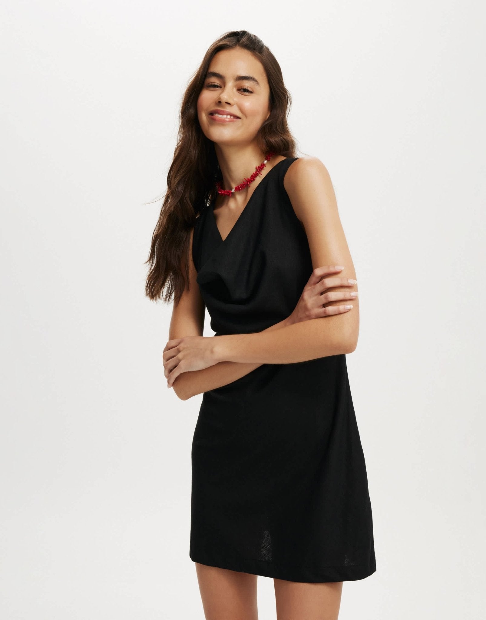 Cotton On haven cowl neck linen blend mini dress in black - ASOS Sample Sale