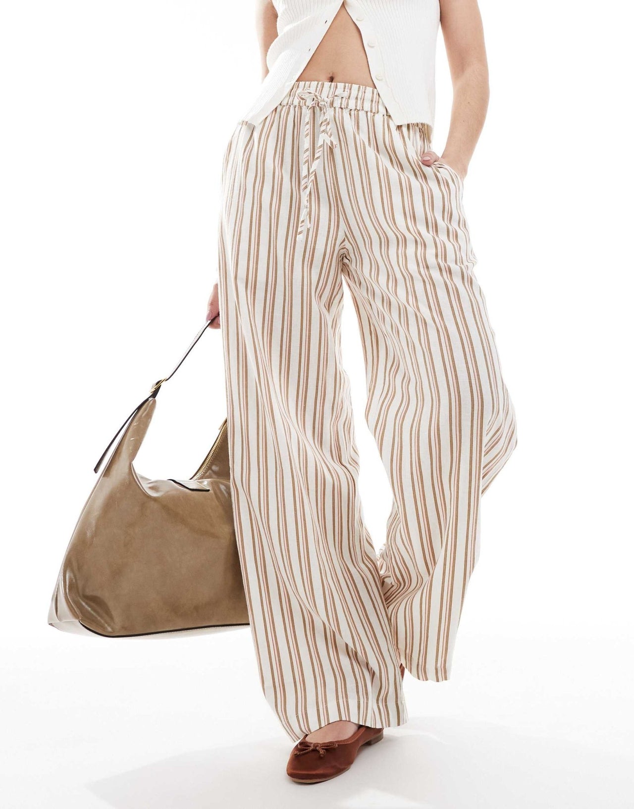 Cotton On Haven wide leg linen look pant in stripe artichoke - ASOS Sample Sale