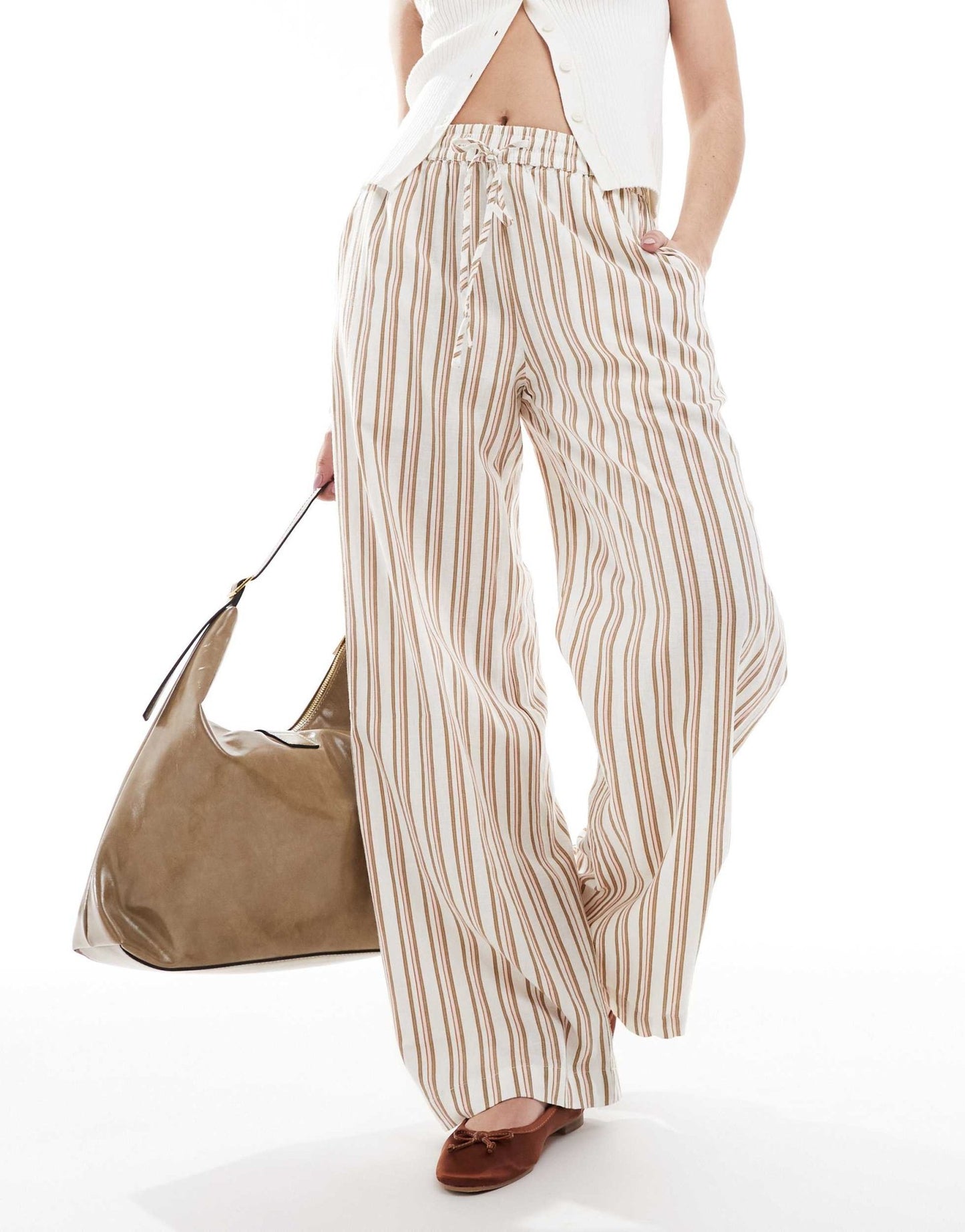 Cotton On Haven wide leg linen look pant in stripe artichoke - ASOS Sample Sale