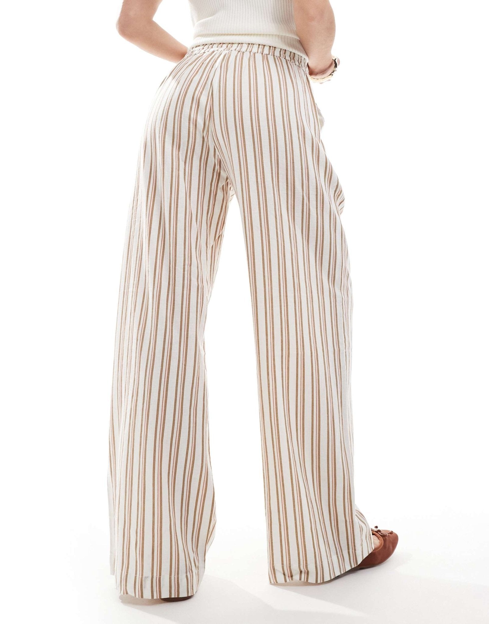 Cotton On Haven wide leg linen look pant in stripe artichoke - ASOS Sample Sale