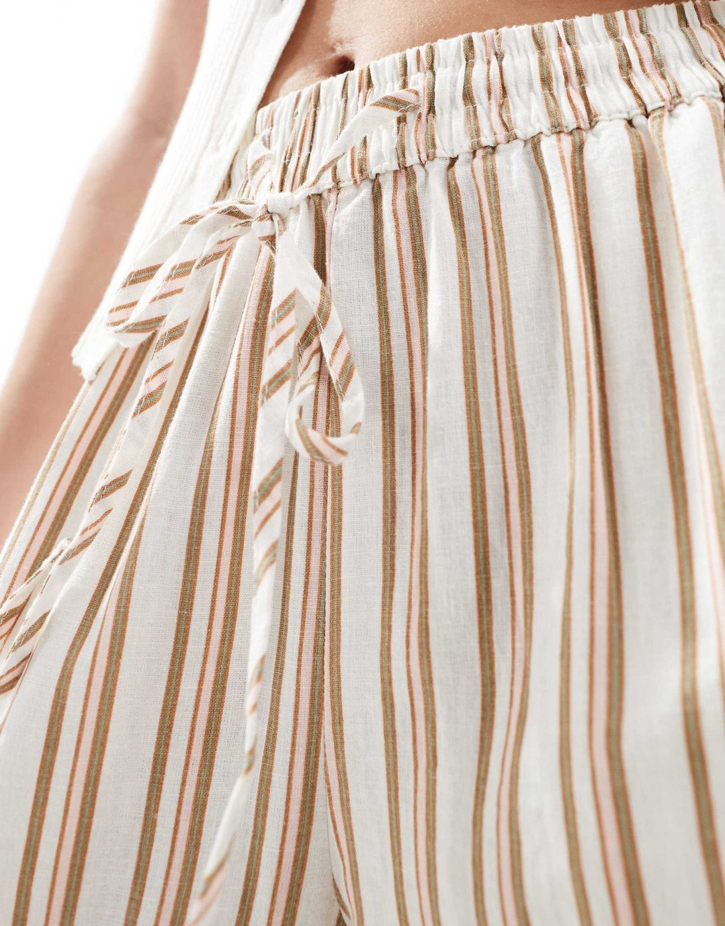 Cotton On Haven wide leg linen look pant in stripe artichoke - ASOS Sample Sale