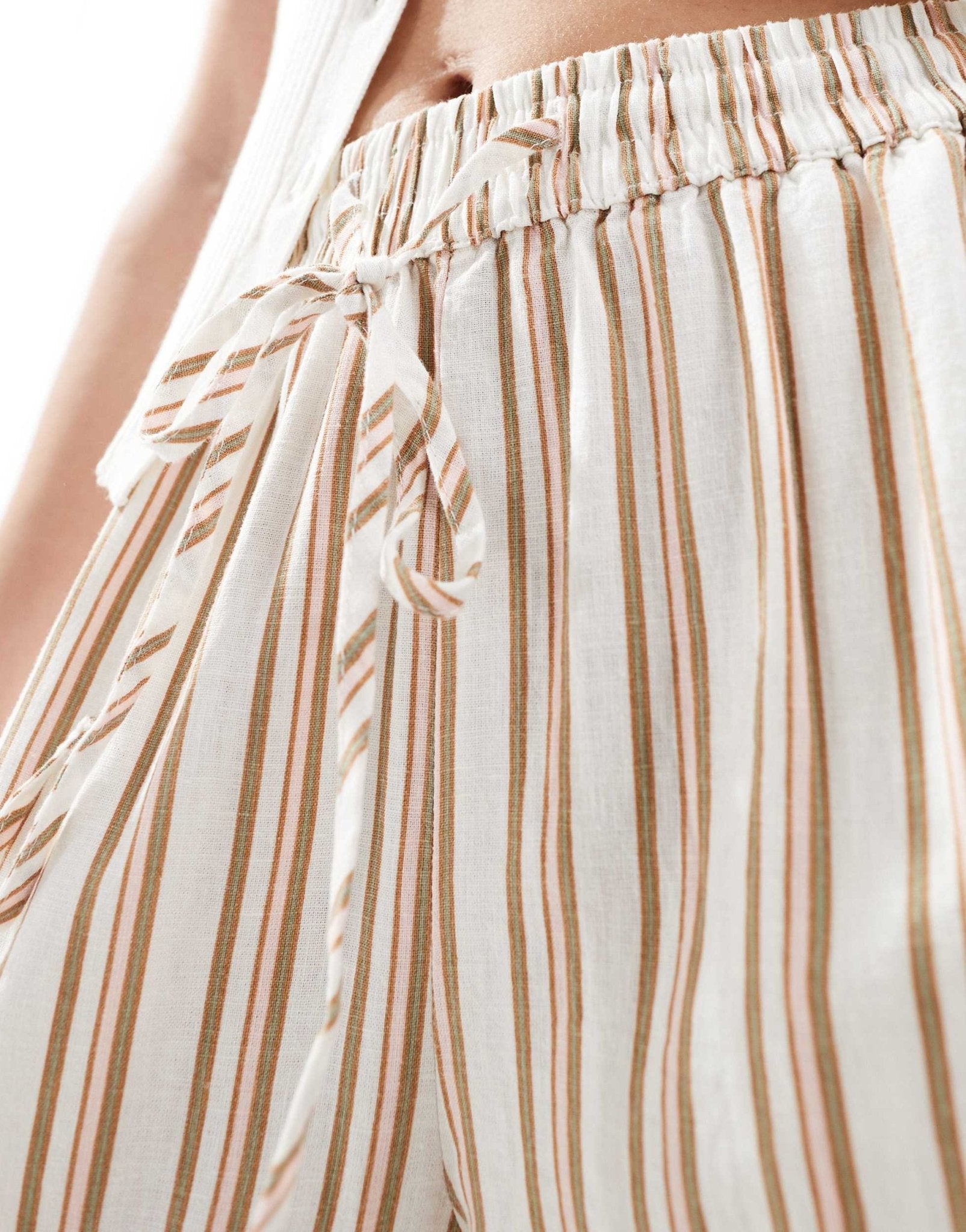 Cotton On Haven wide leg linen look pant in stripe artichoke - ASOS Sample Sale