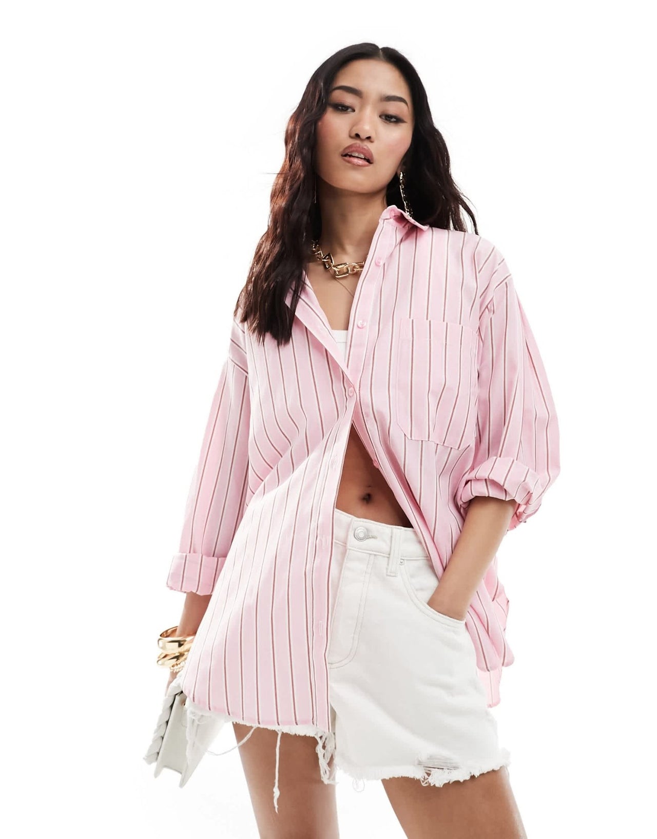 Cotton On high rise stretch denim shorts in white - ASOS Sample Sale
