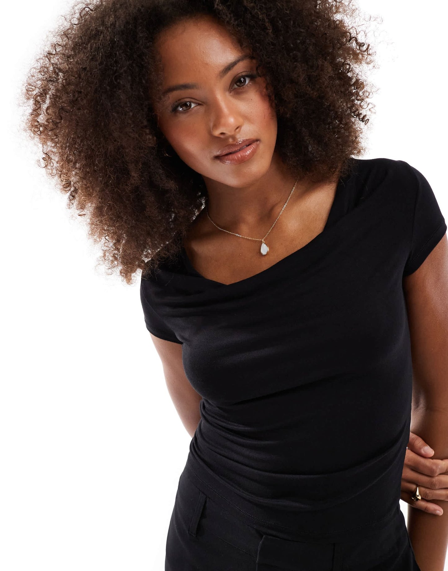 Cotton On Jordie cowl neck short sleeve in black - ASOS Sample Sale