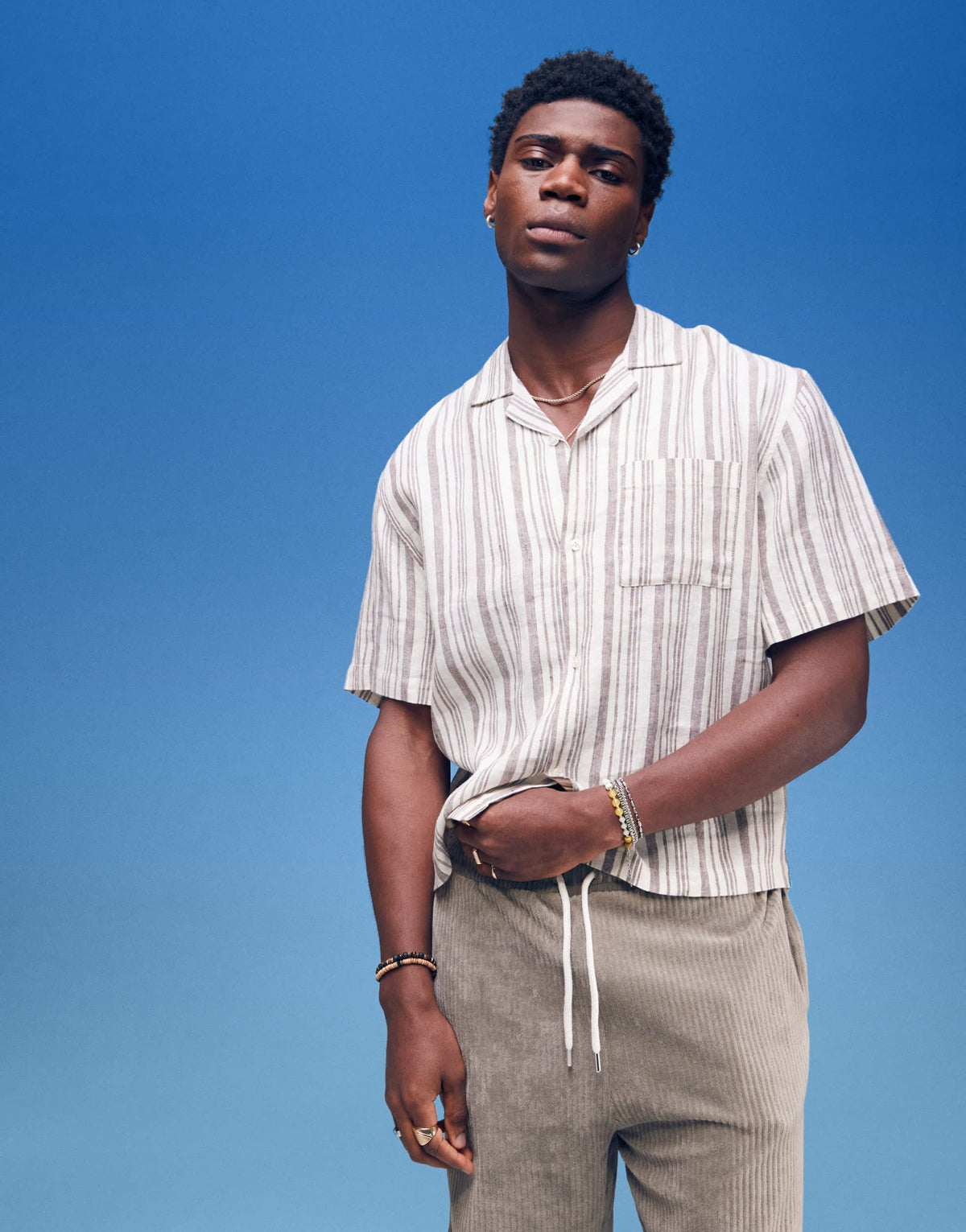 Cotton On linen box fit short sleeve shirt in cream stripe - ASOS Sample Sale