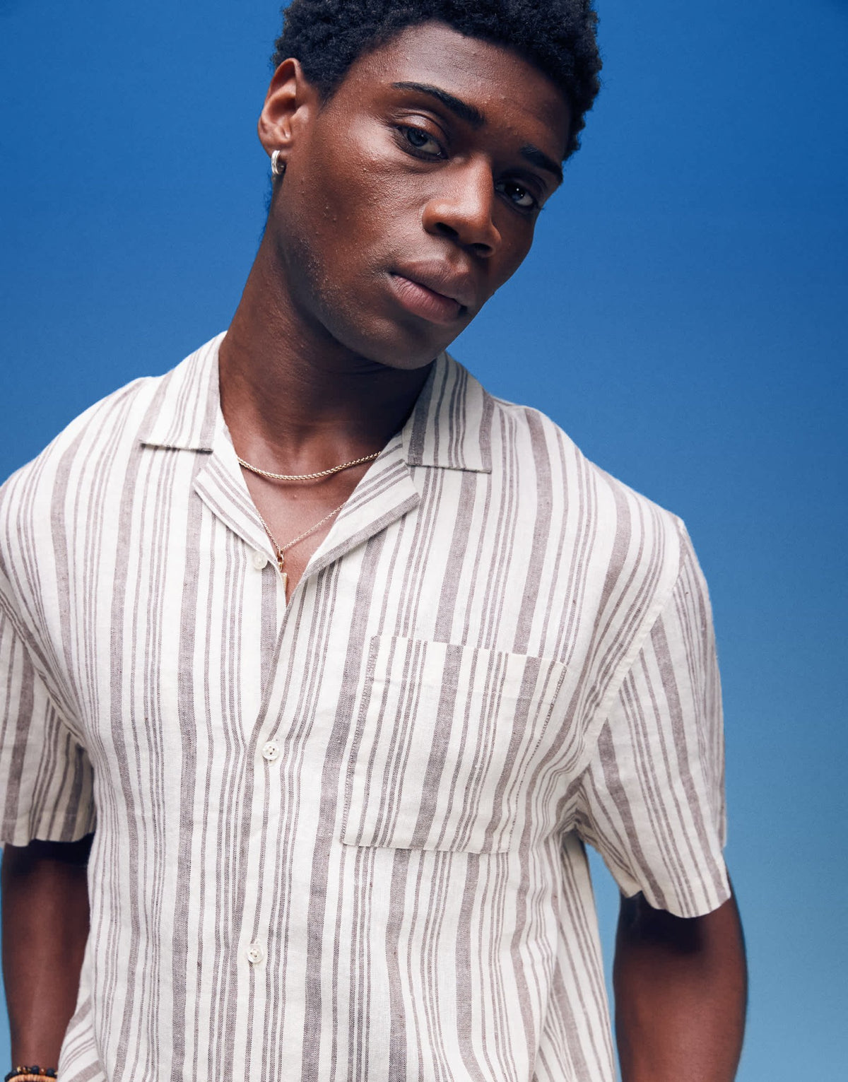 Cotton On linen box fit short sleeve shirt in cream stripe - ASOS Sample Sale