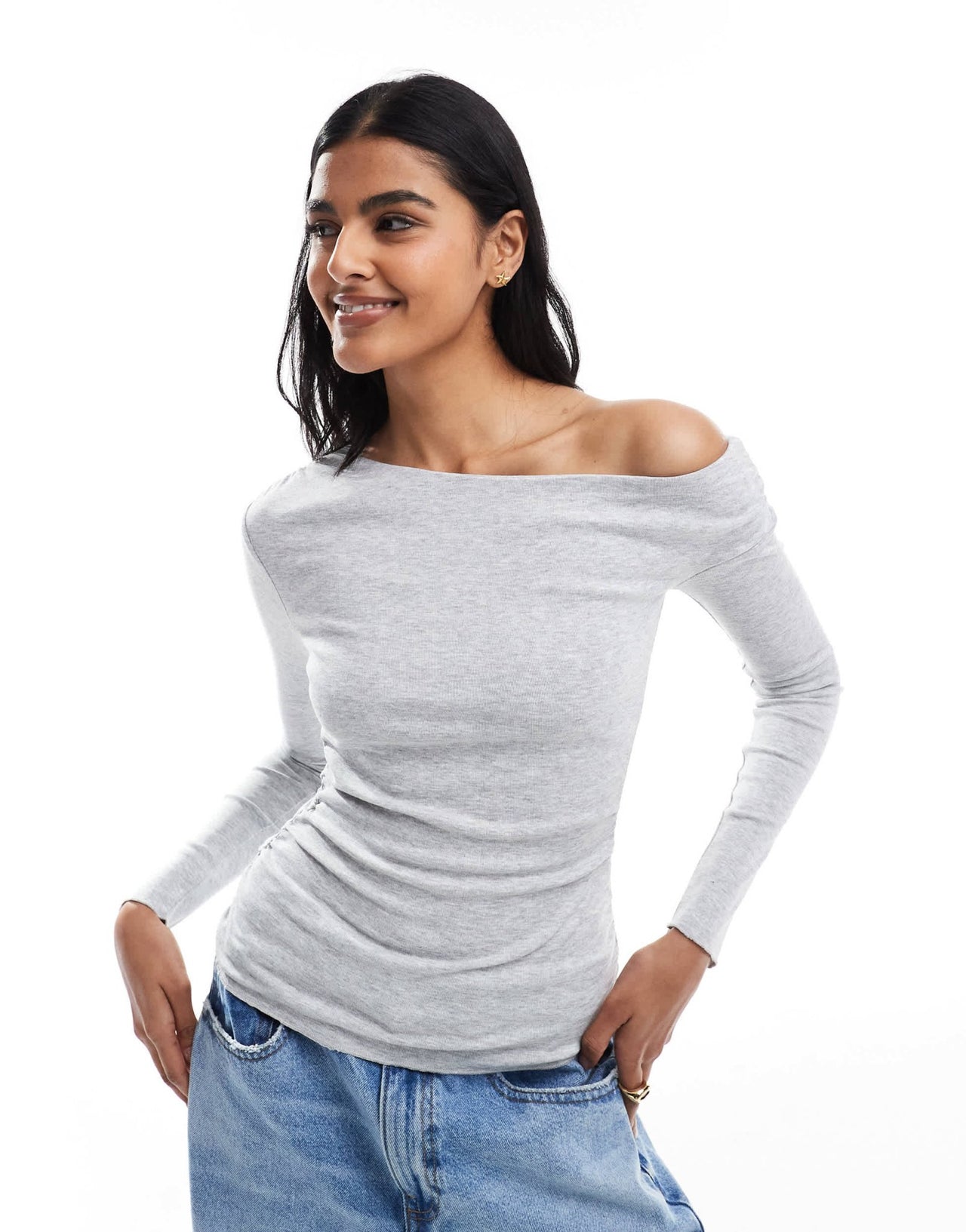 Cotton On marlow asymmetrical long sleeve top in grey - ASOS Sample Sale