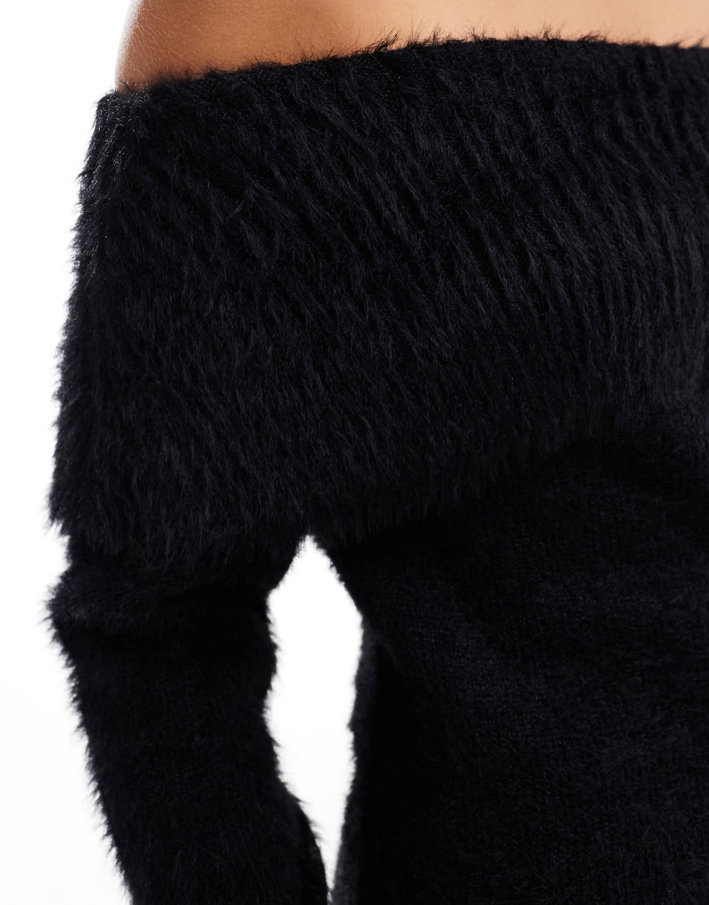 Cotton On off shoulder fluffy mini dress in black - ASOS Sample Sale
