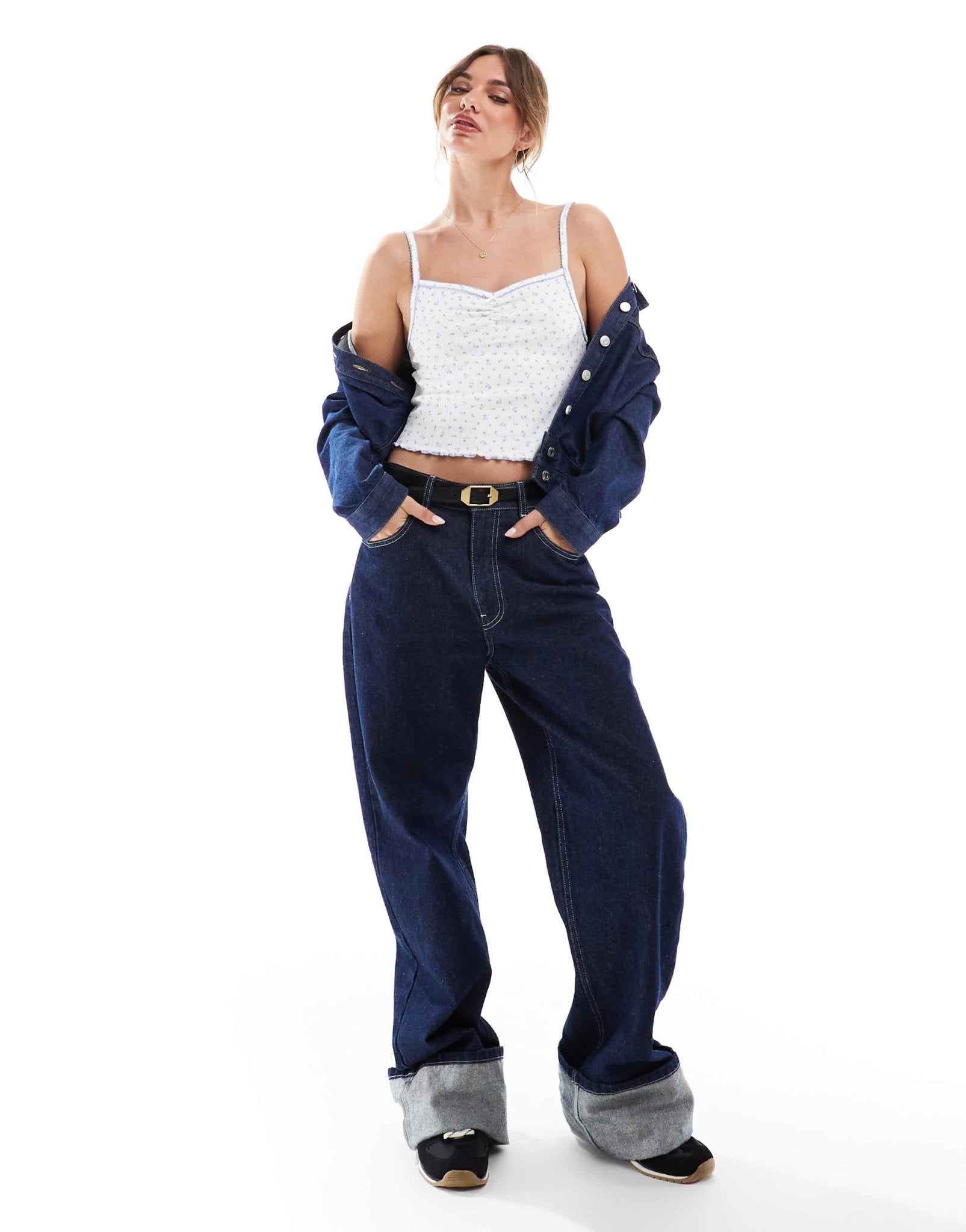 Cotton On pointelle cami vest crop top in blue - ASOS Sample Sale