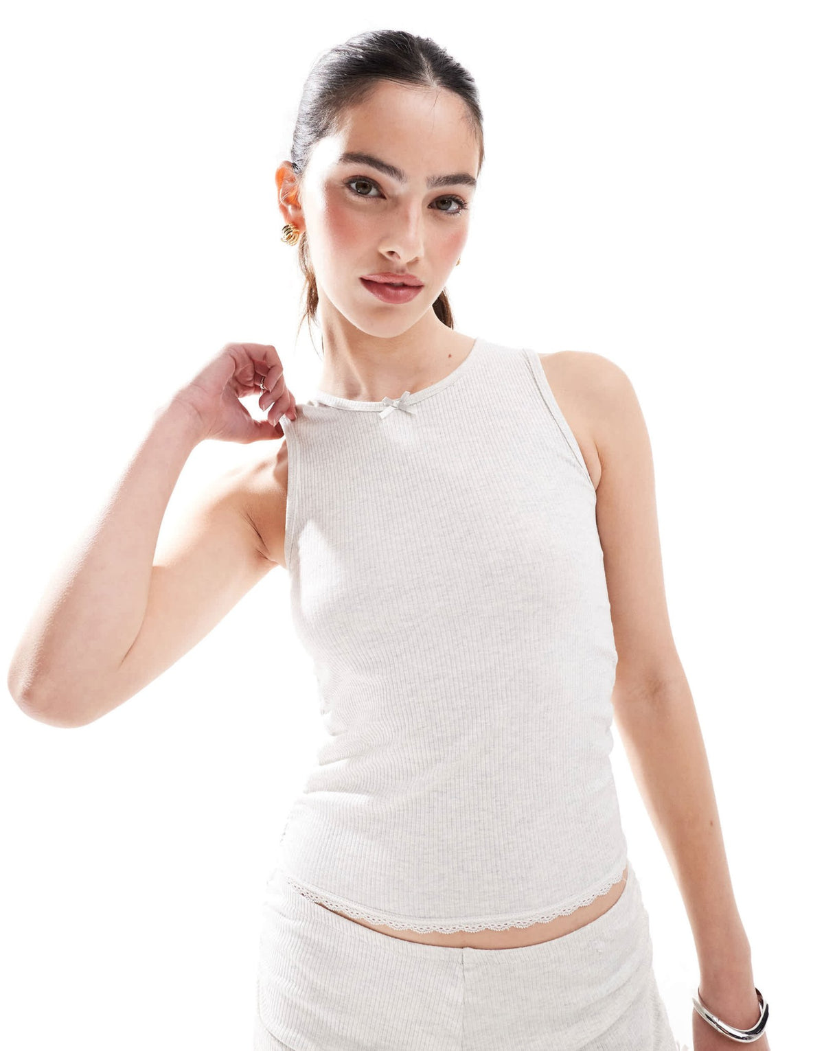 Cotton On rib ruffle cami sleep top co-ord in grey marl - ASOS Sample Sale