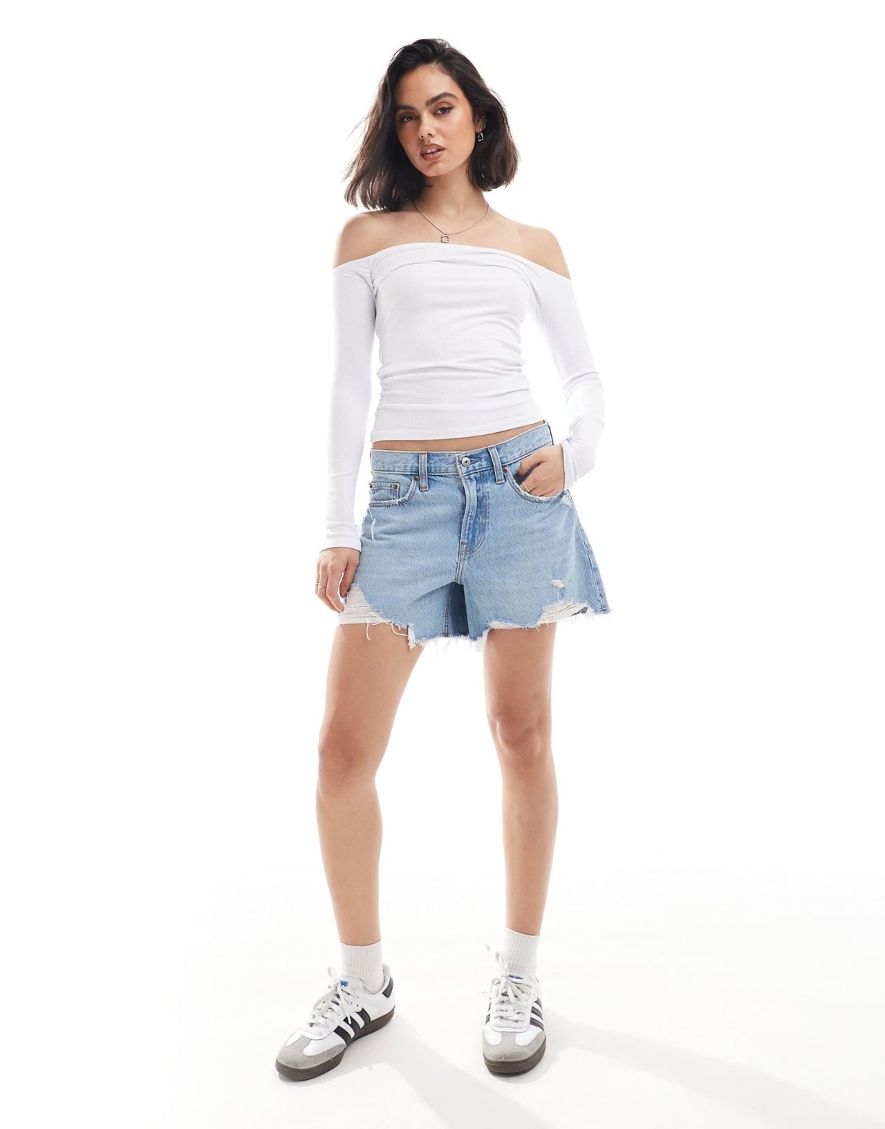 Cotton On Ribbed Off The Shoulder Top in white - ASOS Sample Sale