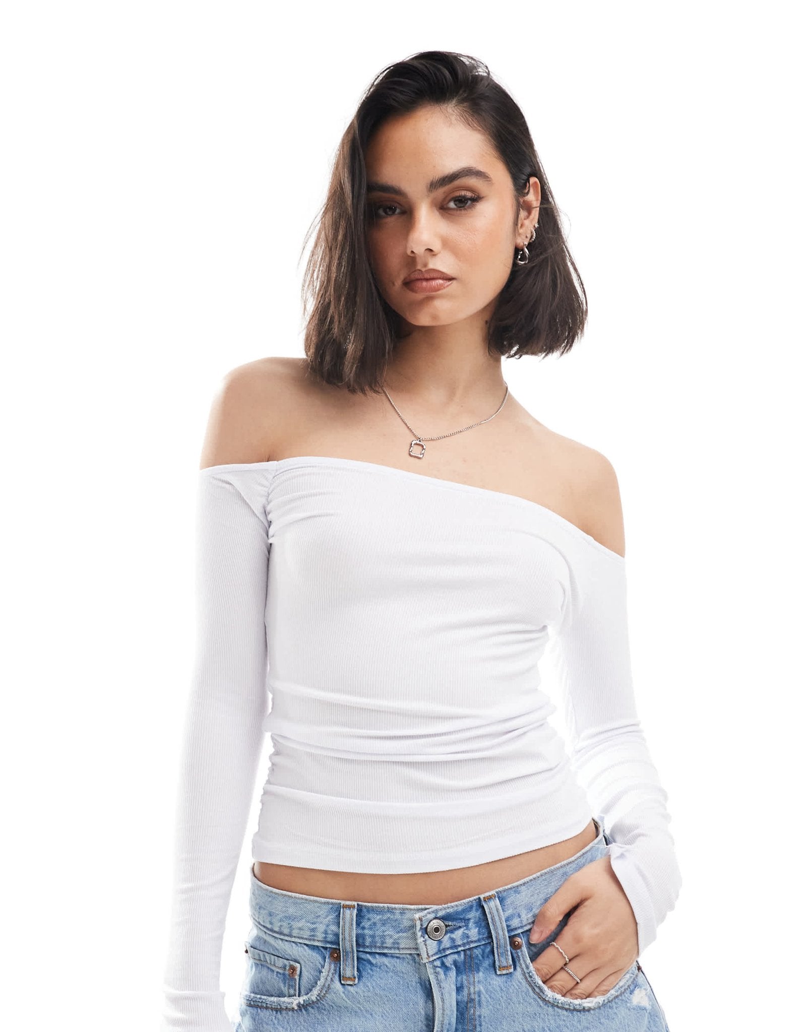 Cotton On Ribbed Off The Shoulder Top in white - ASOS Sample Sale