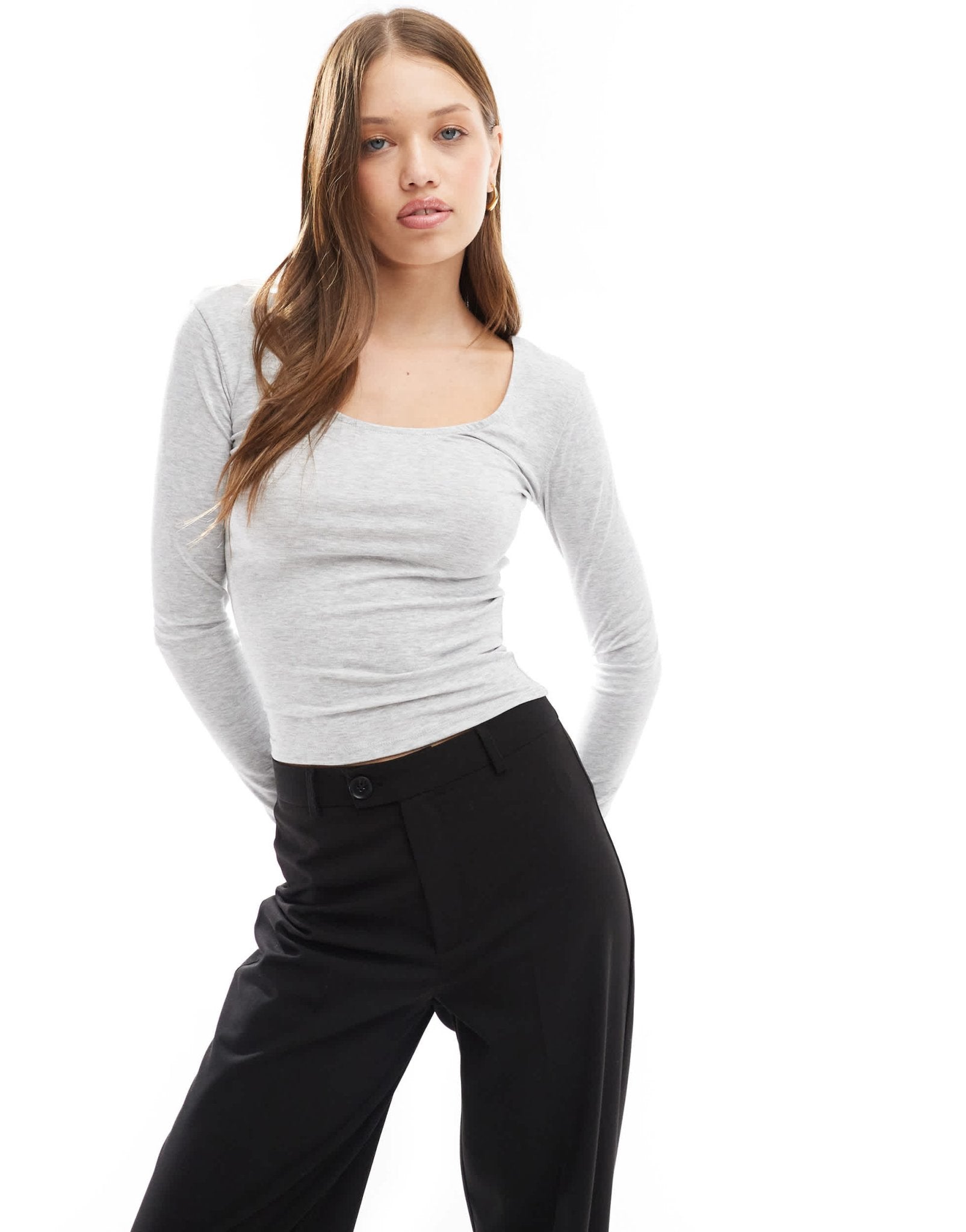 Cotton On scoop long sleeve top in grey - ASOS Sample Sale