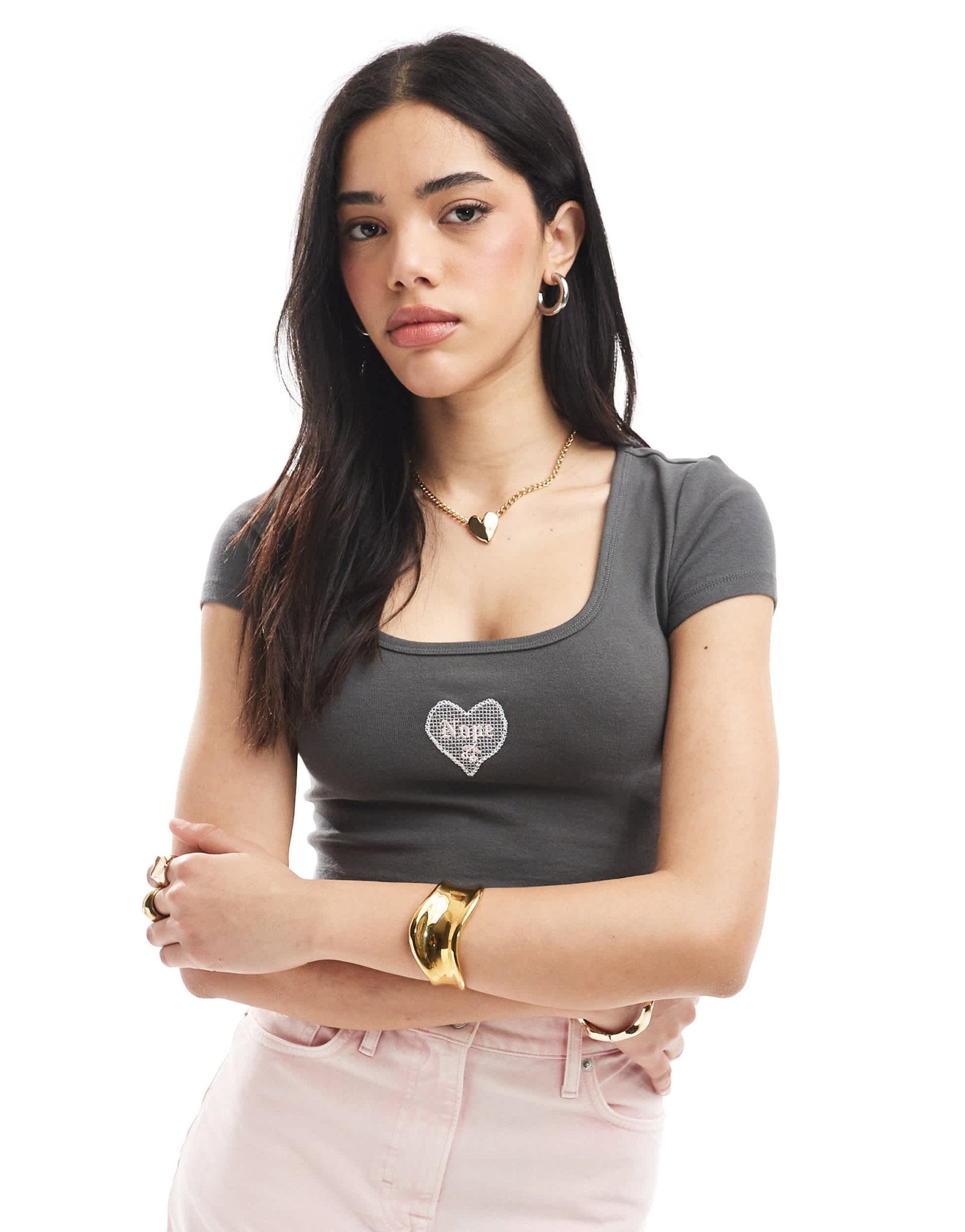Cotton On scoop neck frill edge crop rib baby tee in black - ASOS Sample Sale