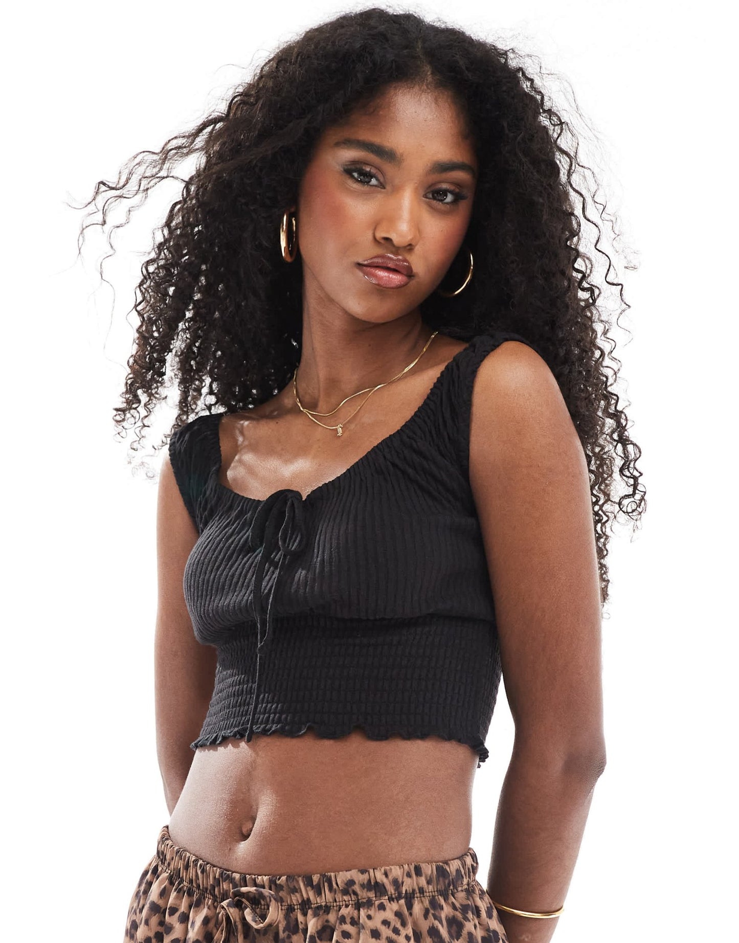 Cotton On shirred short sleeve top in black - ASOS Sample Sale