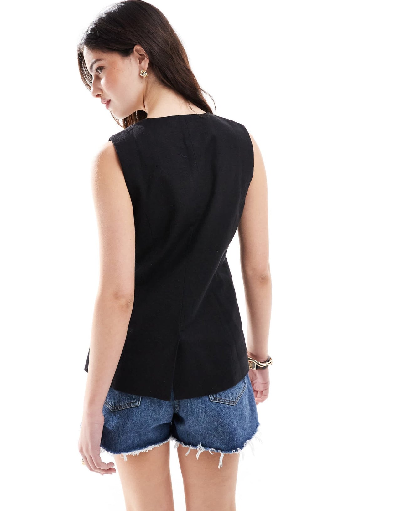 Cotton On Sienna linen cotton vest in black - ASOS Sample Sale