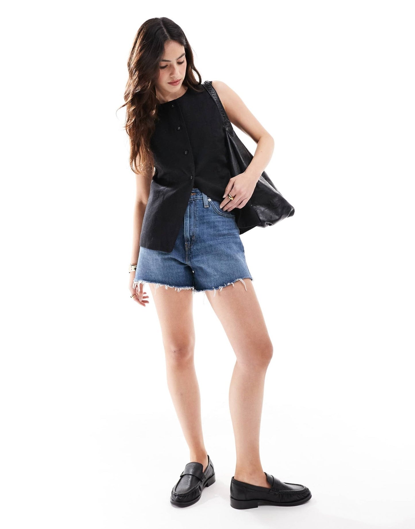 Cotton On Sienna linen cotton vest in black - ASOS Sample Sale
